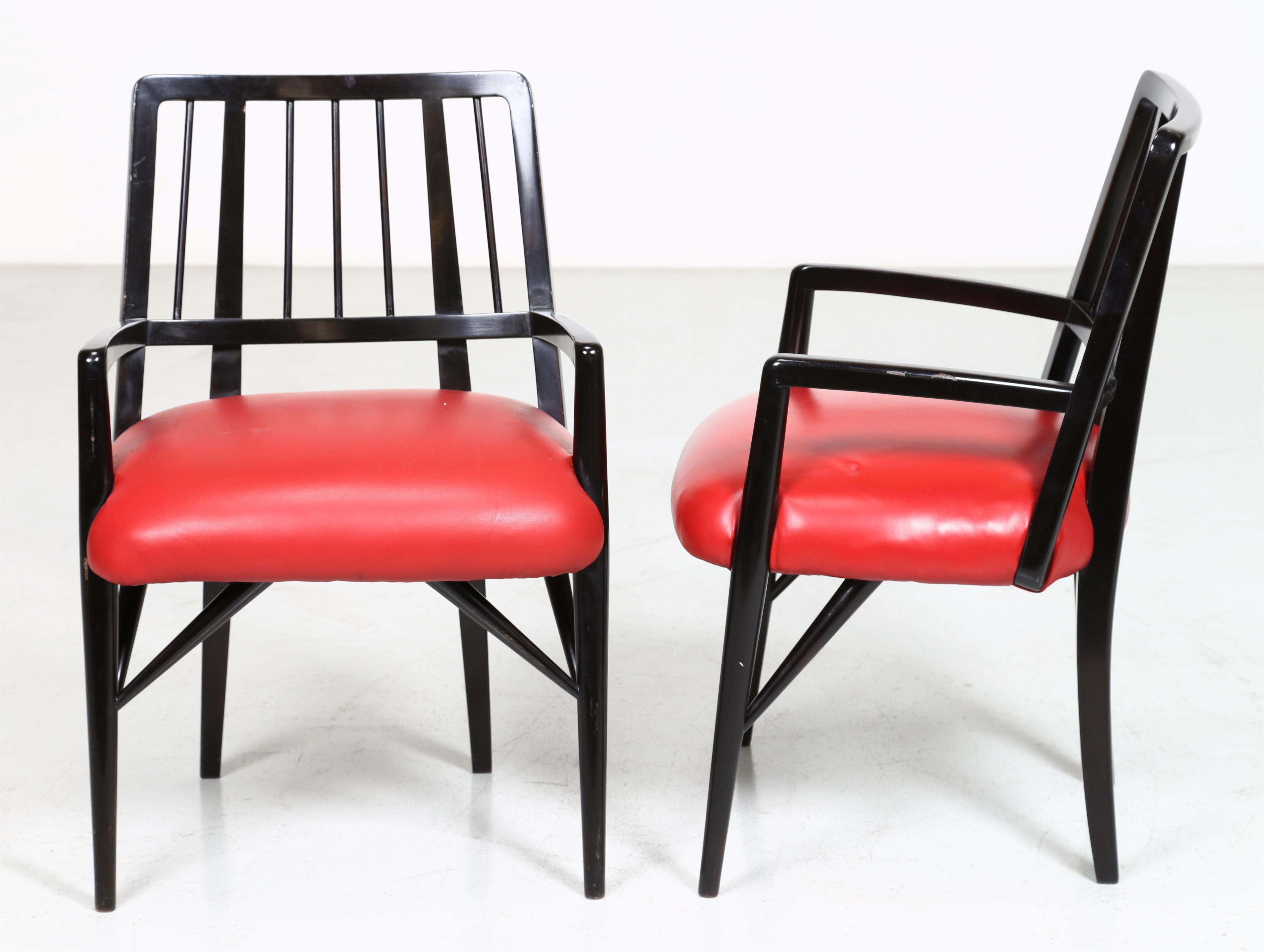 Satz von vier Stühlen aus schwarz lackiertem Holz von Paul Laszlo, 1950er Jahre im Angebot 7