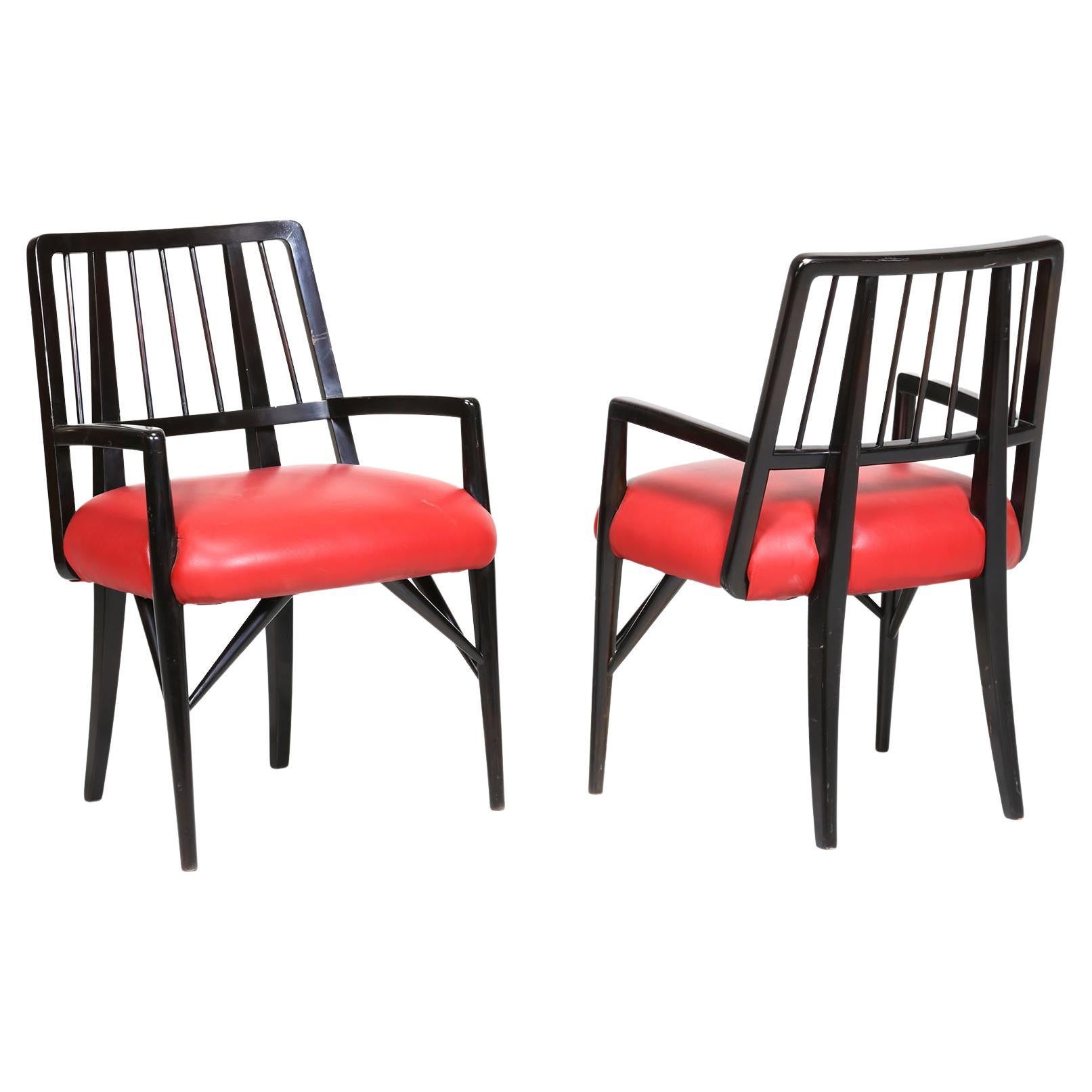 Paul Laszlo Set of Four Chairs in Black Lacquered Wood, 1950s For Sale