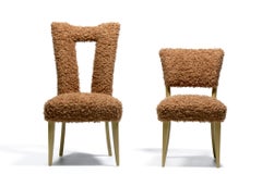 Paul Laszlo Set of 6 Bleached Wood Dining Chairs in Camel Teddy Bear Upholstery