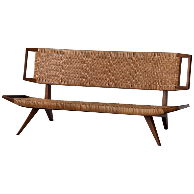 Paul László, Sofa / Bench, Woven Rattan, Mahogany ...