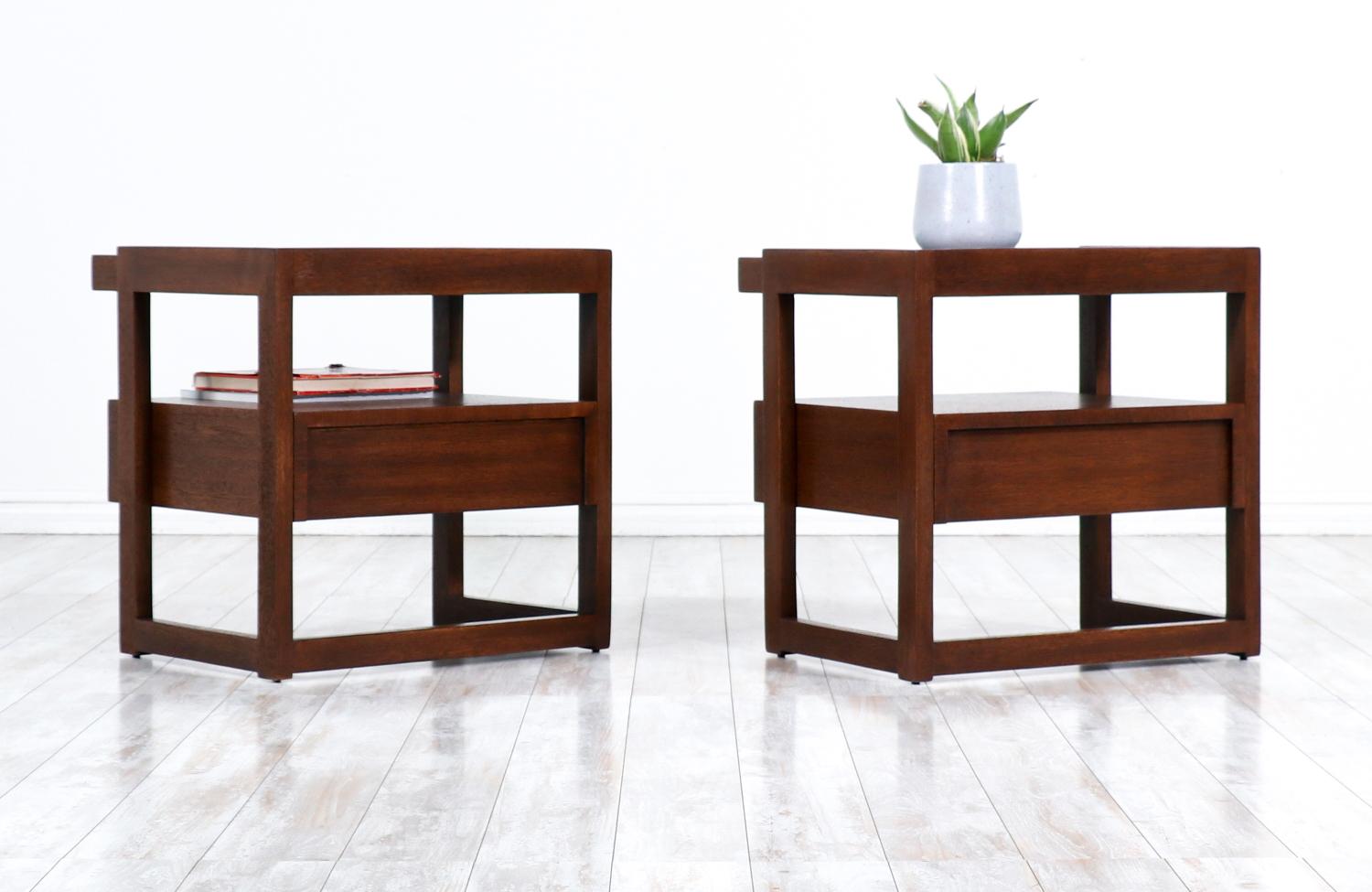 Paul Laszlo Two-Tier Mahogany Night Stands for Brown Saltman In Excellent Condition In Los Angeles, CA