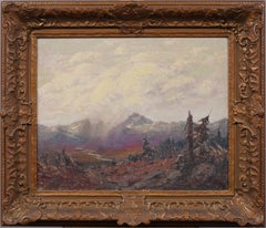 Antique American Impressionist Alaskan Fall Landscape Framed Oil Painting