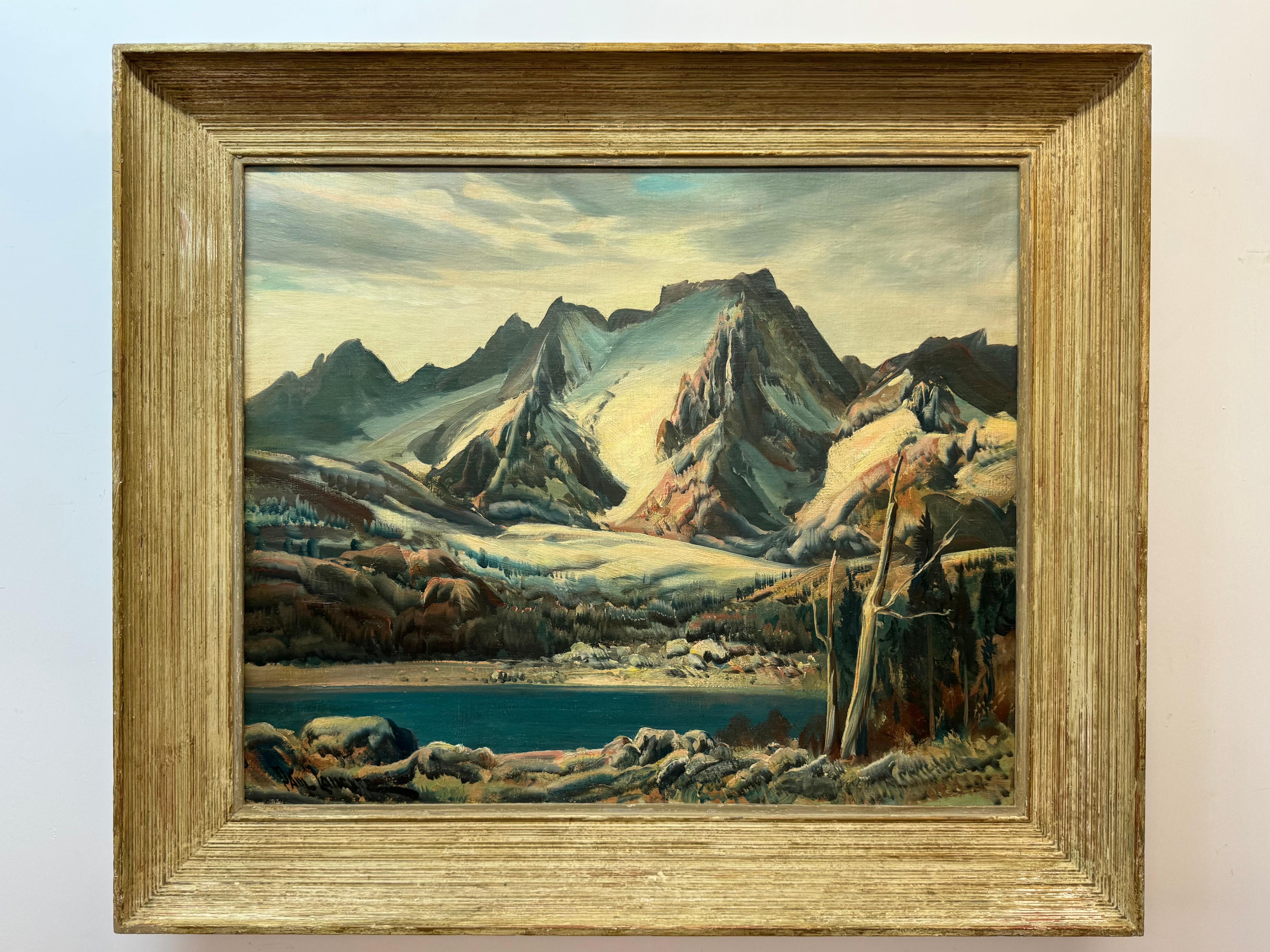 Paul Lauritz 
Born 1889, Norway died 1971 Los Angeles
Oil on wood
Mountain scape and river
32“ x 37.25 framed 25 x 30.5 unframed