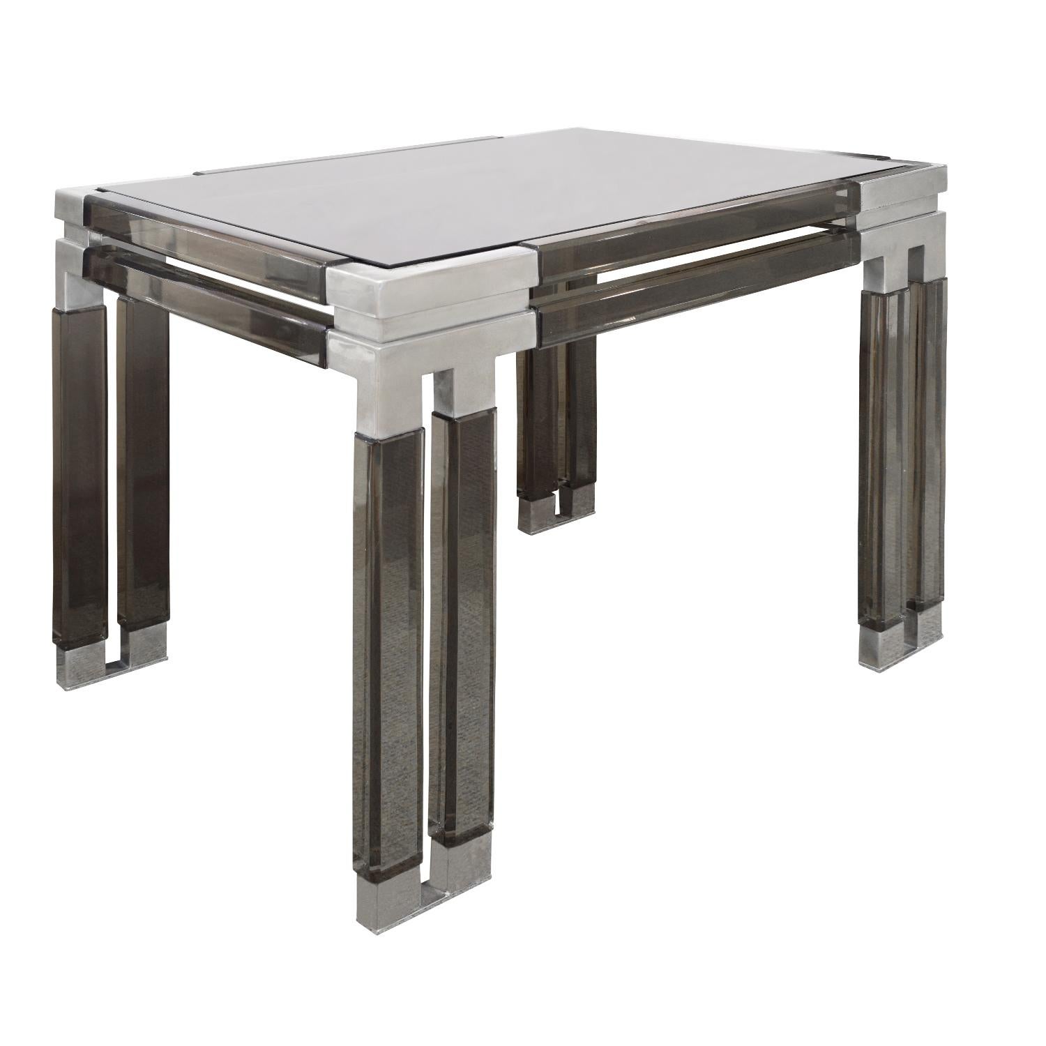 Modern Paul Laszlo Chic Side Table in Smoke Lucite and Chrome, 1983 For Sale