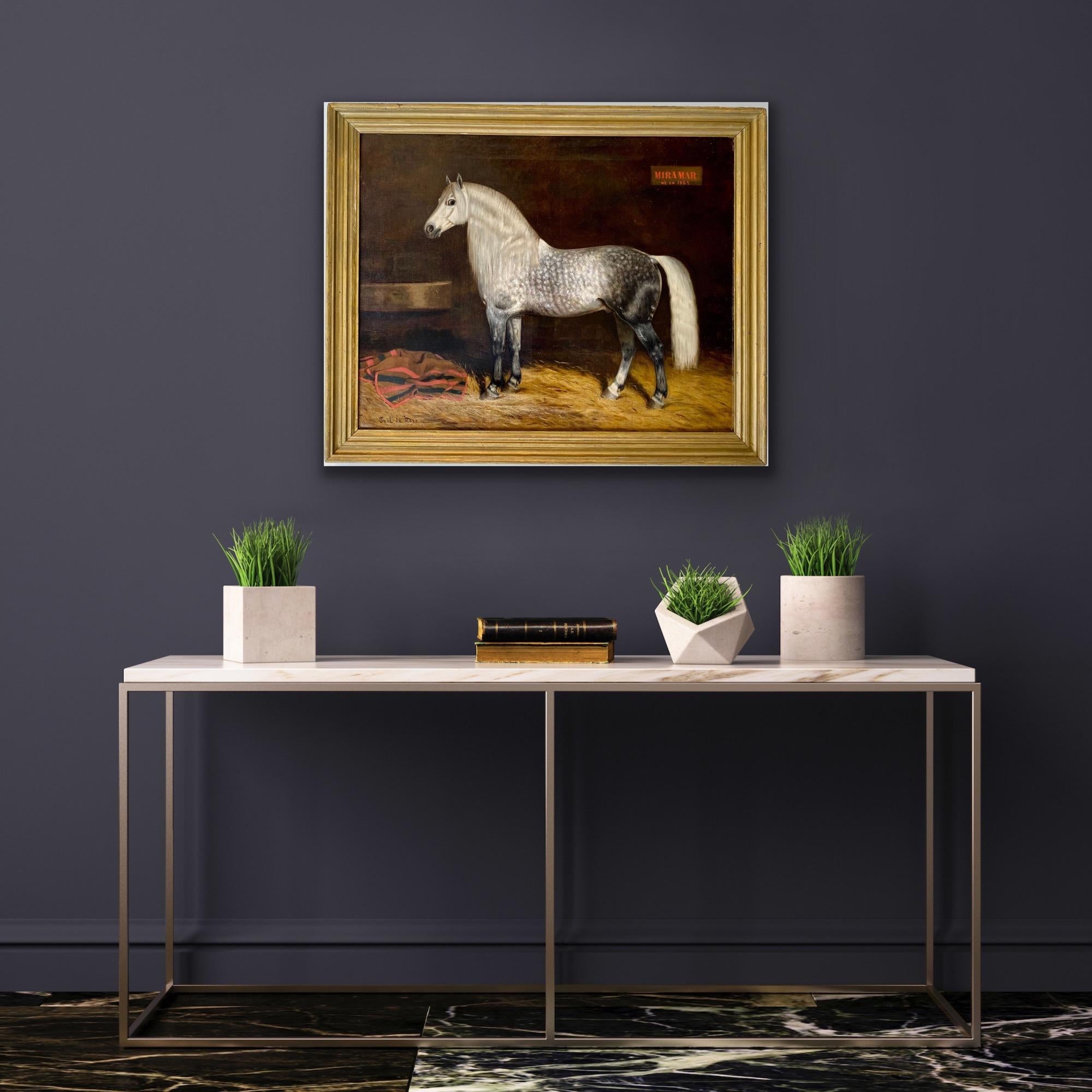 Large 19th century French Portrait of a Lippizan Horse - Antique Animal Genre - Painting by Paul Le More