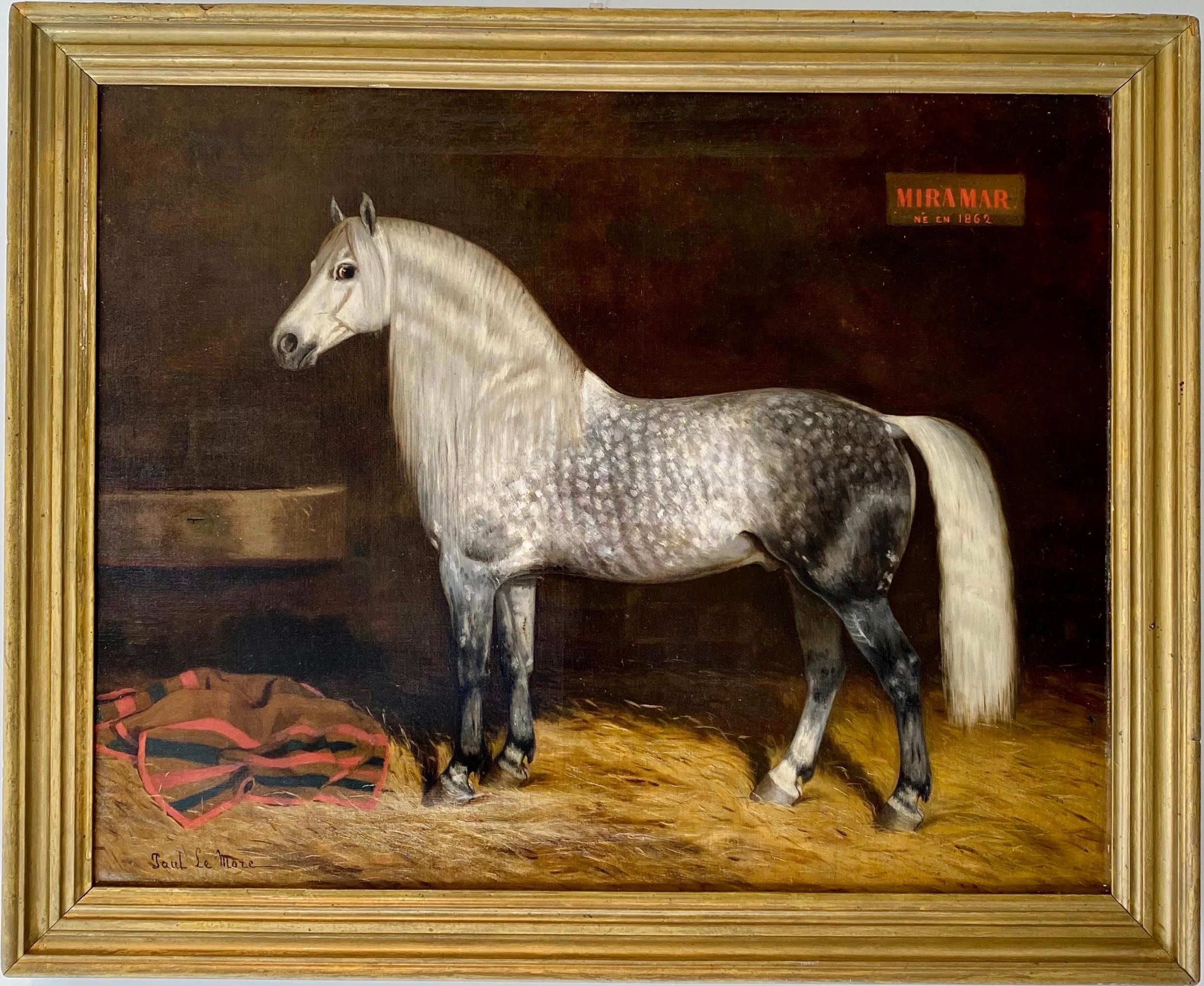 Paul Le More Animal Painting - Large 19th century French Portrait of a Lippizan Horse - Antique Animal Genre