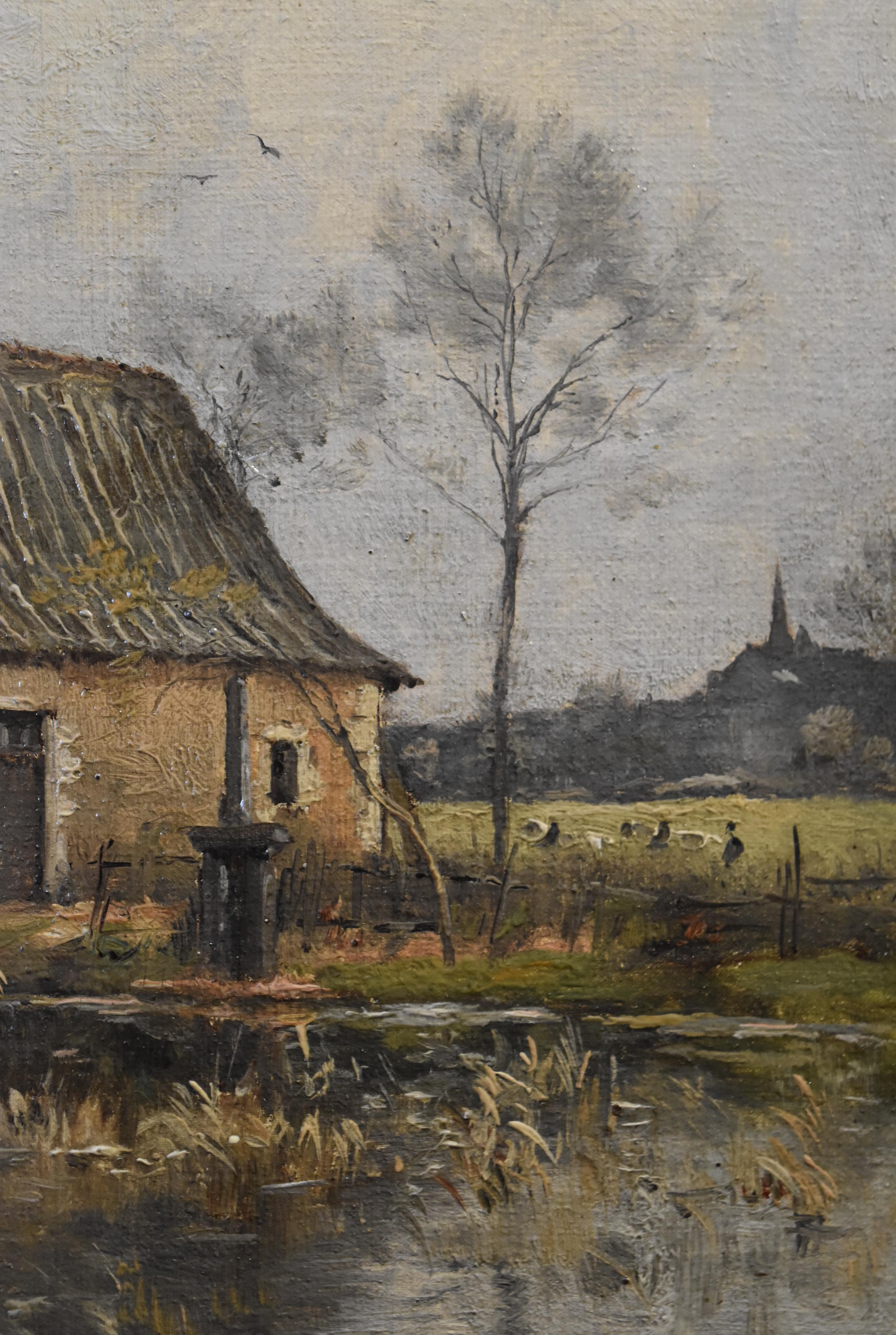 Paul Lecomte (1842-1920) Eine Farm in der Nähe eines Teichs, Öl auf Leinwand, signiert 2