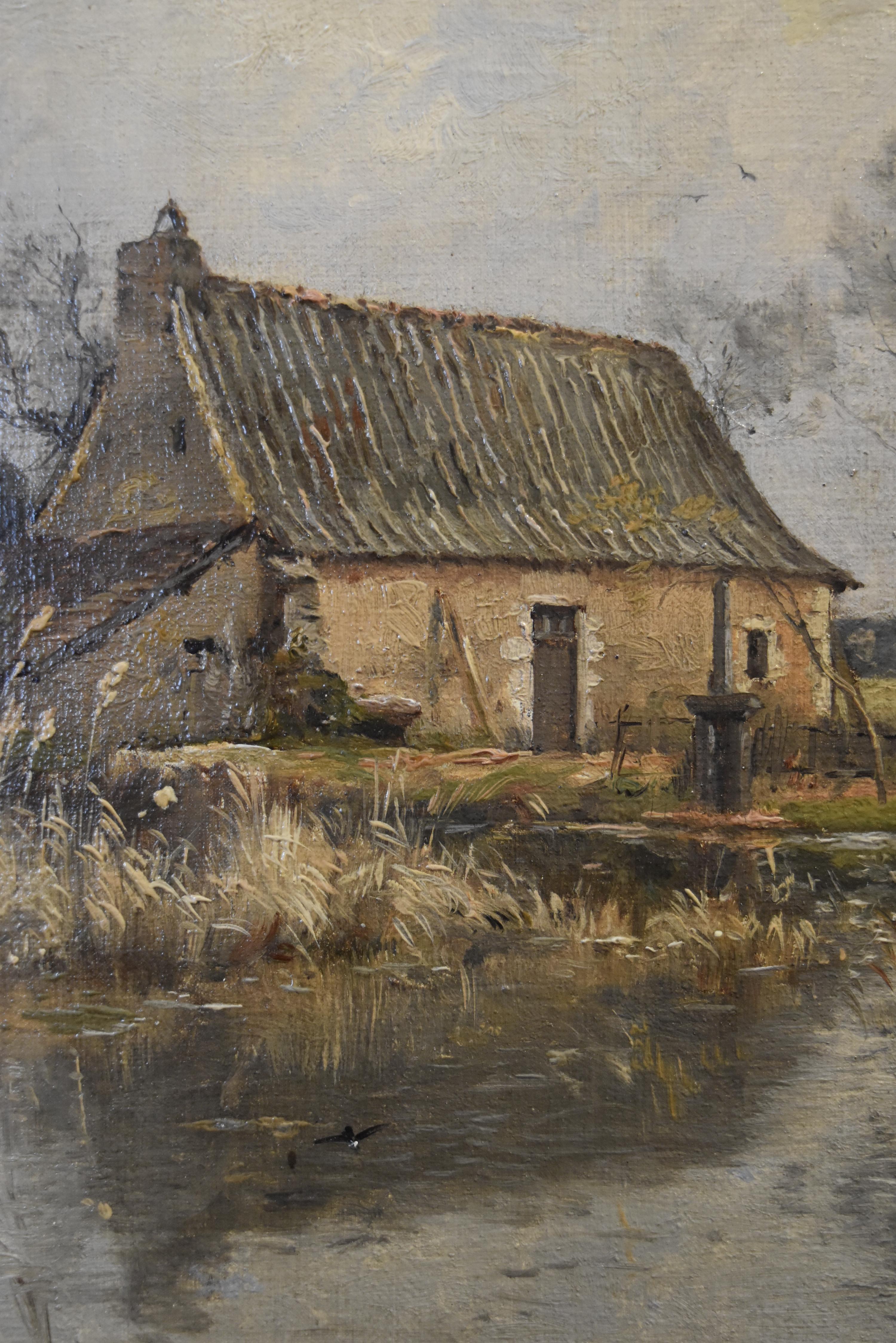 Paul Lecomte (1842-1920) Eine Farm in der Nähe eines Teichs, Öl auf Leinwand, signiert 3