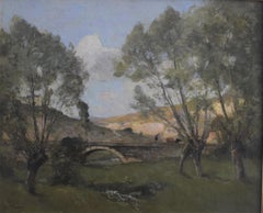 Paul Lecomte (1842-1920) A landscape with a bridge, Oil on canvas