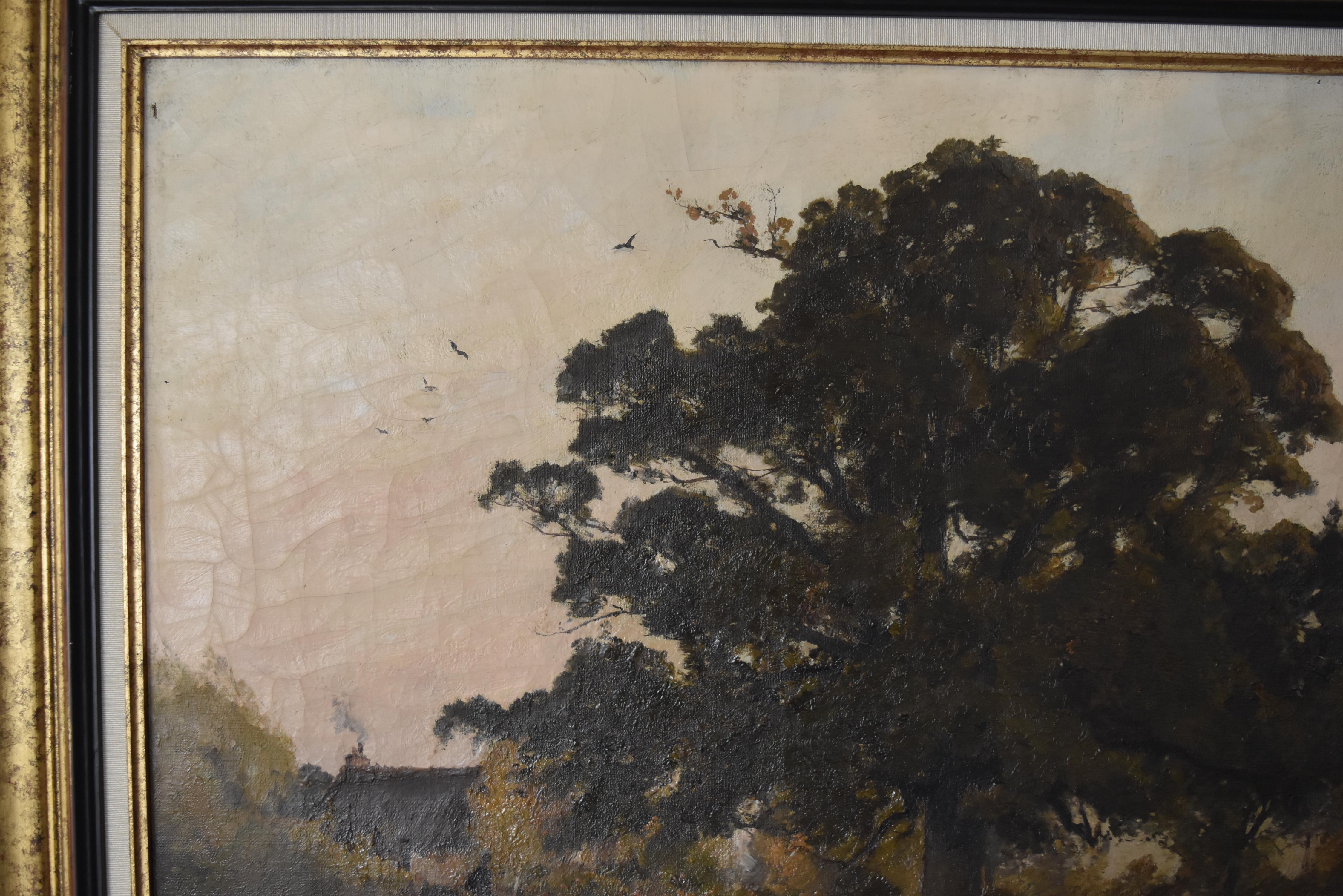 Paul Lecomte (1842-1920) A Landscape with a Farm in the Sunset, Oil on canvas 4