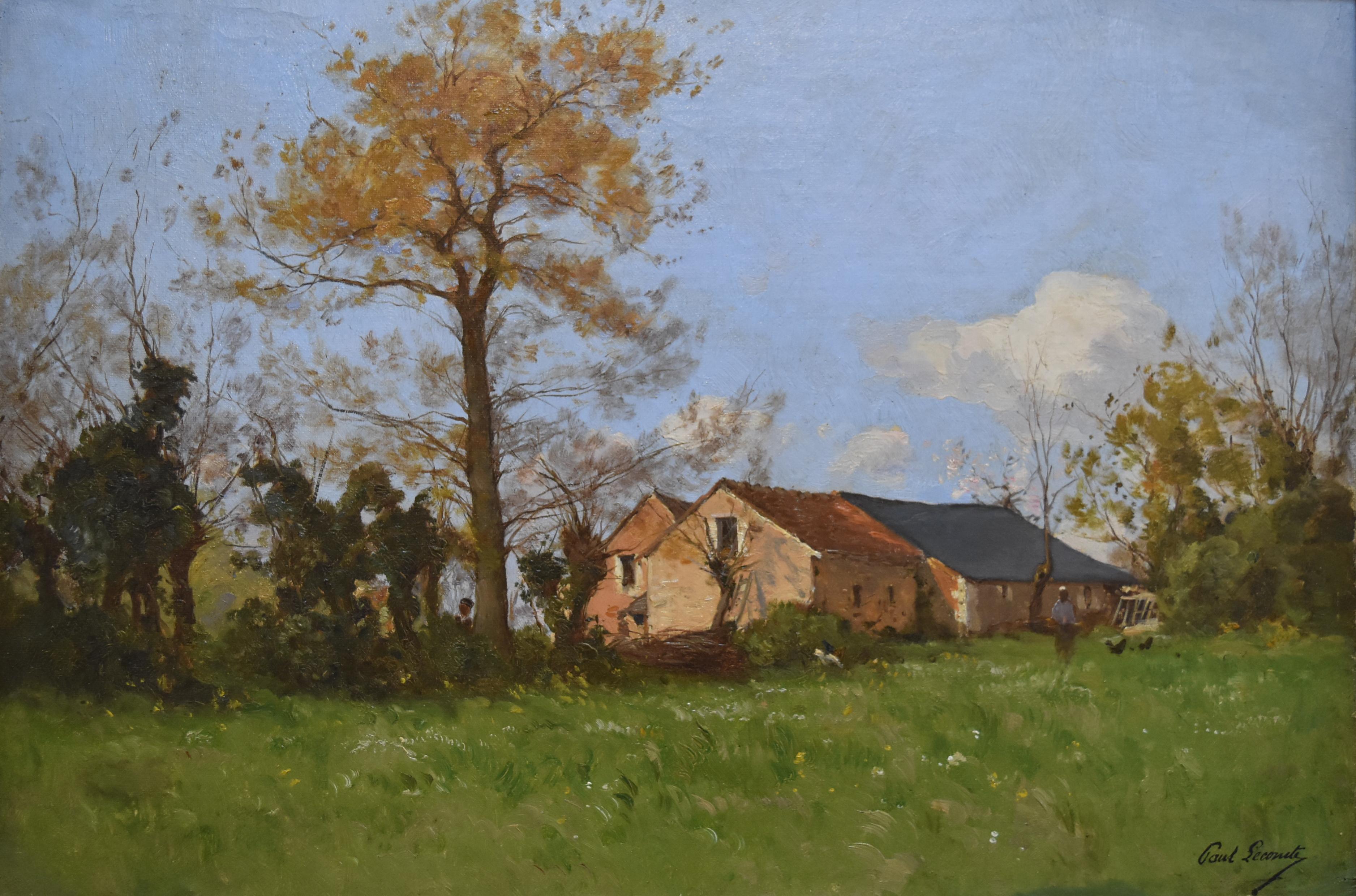 Paul Lecomte (1842-1920)
La Ferme du Pré
Olio su tela
firmato in basso a destra
38 x 55 cm
Incorniciato  : 49 x 66,5 cm
In buone condizioni: una piccola riparazione visibile sul retro (vedi foto).

Paul Lecomte nacque a Parigi il 15 aprile 1842. An