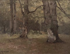Paul Lecomte (1842-1920) Un boschetto, olio su tavola, firmato