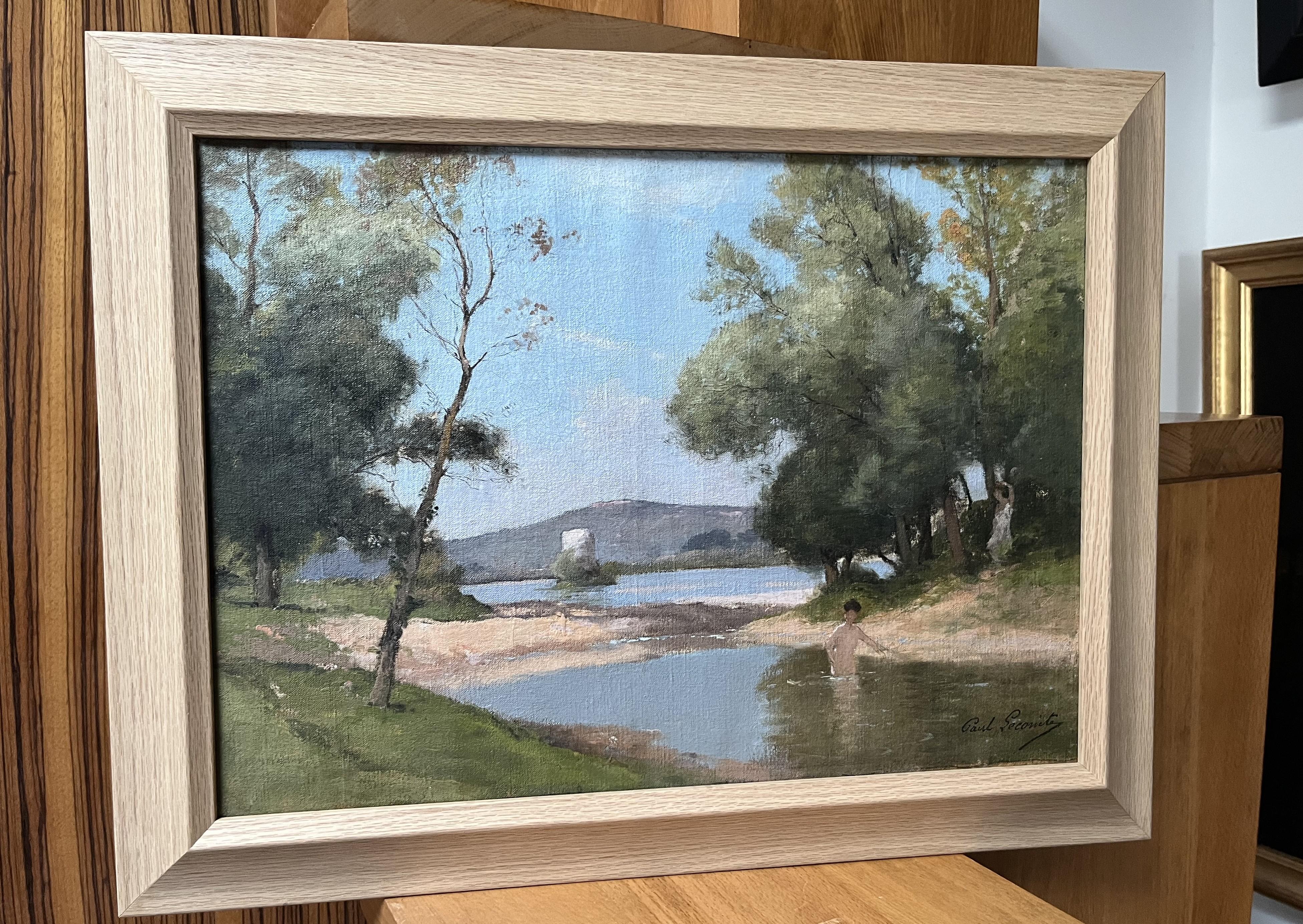 Paul Lecomte (1842-1920) Landschaft mit einer Badenden, Öl auf Leinwand signiert im Angebot 6