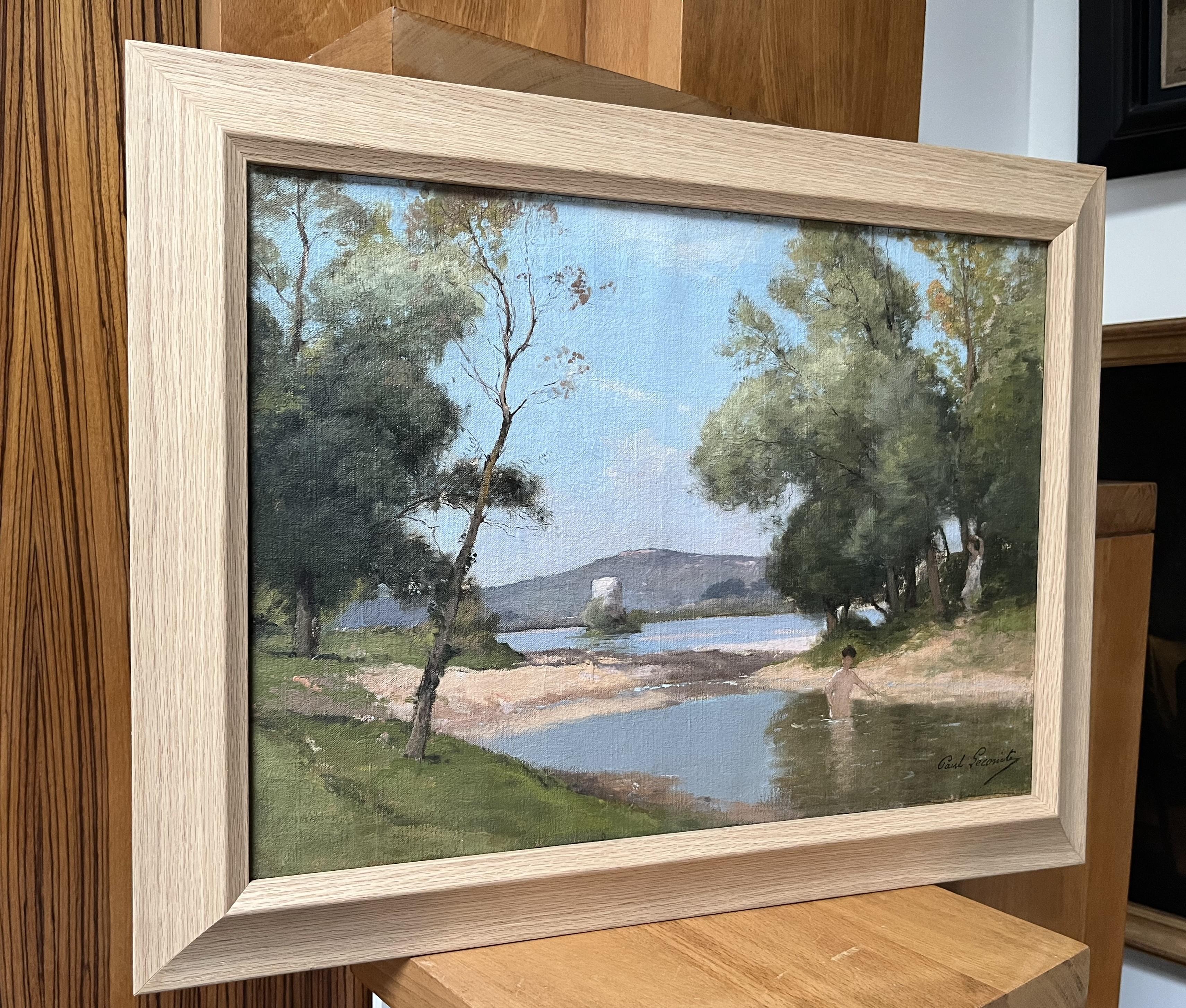 Paul Lecomte (1842-1920) Landschaft mit einer Badenden, Öl auf Leinwand signiert im Angebot 7