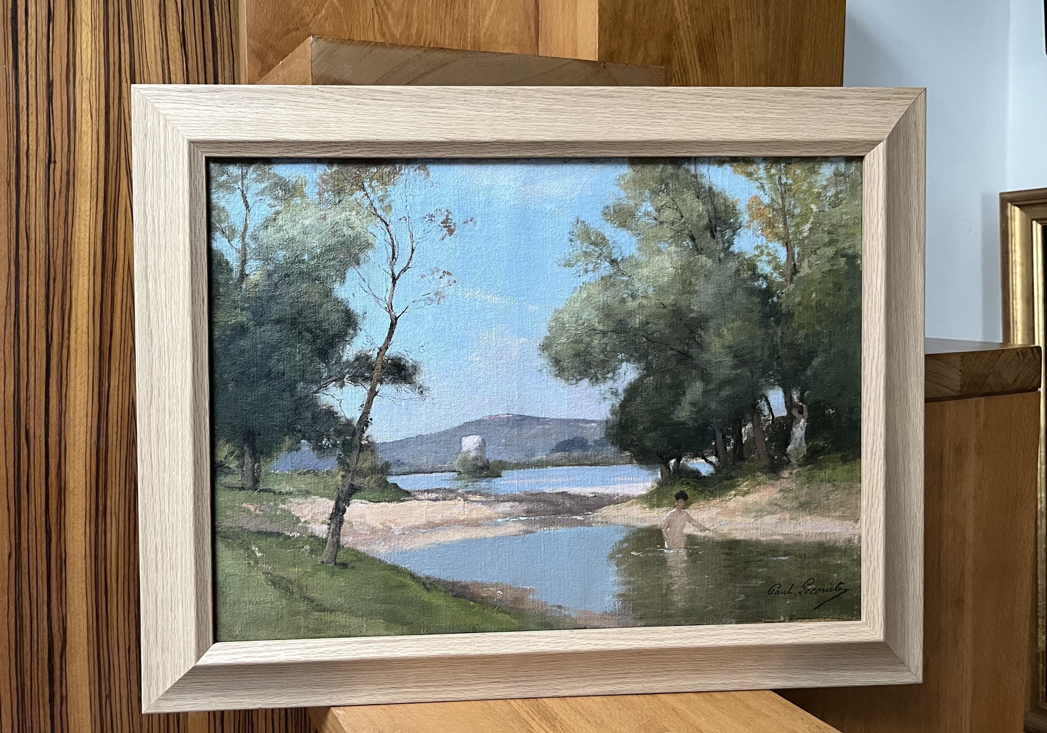 Paul Lecomte (1842-1920) Landschaft mit einer Badenden, Öl auf Leinwand signiert im Angebot 8