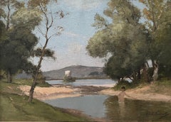 Paul Lecomte (1842-1920) A Landscape with a bather, Oil on canvas signed