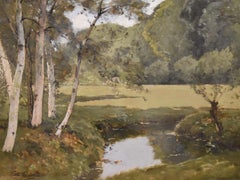 Paul Lecomte (1842-1920) A Pond with birch trees, Oil on panel
