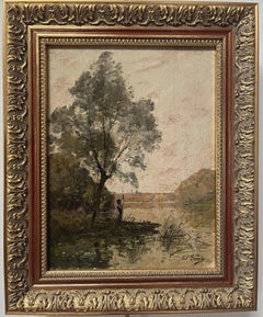 Paul Lecomte (1842-1920) Crossing the river, Oil on panel signed