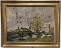 Paul Lecomte (1842-1920) Landscape with a bridge, oil painting