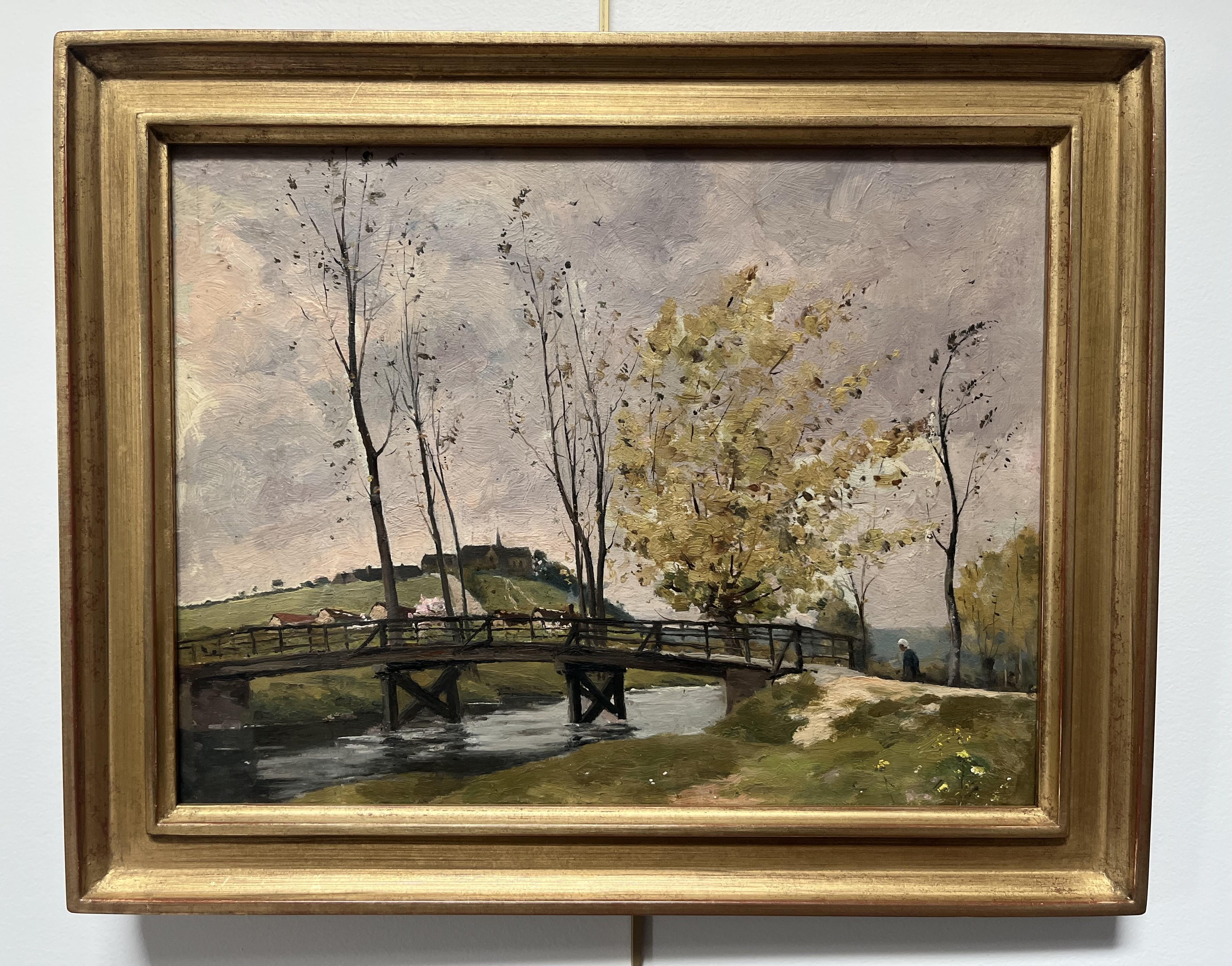 Paul Lecomte (1842-1920) Paesaggio con ponte, pittura ad olio in vendita 6