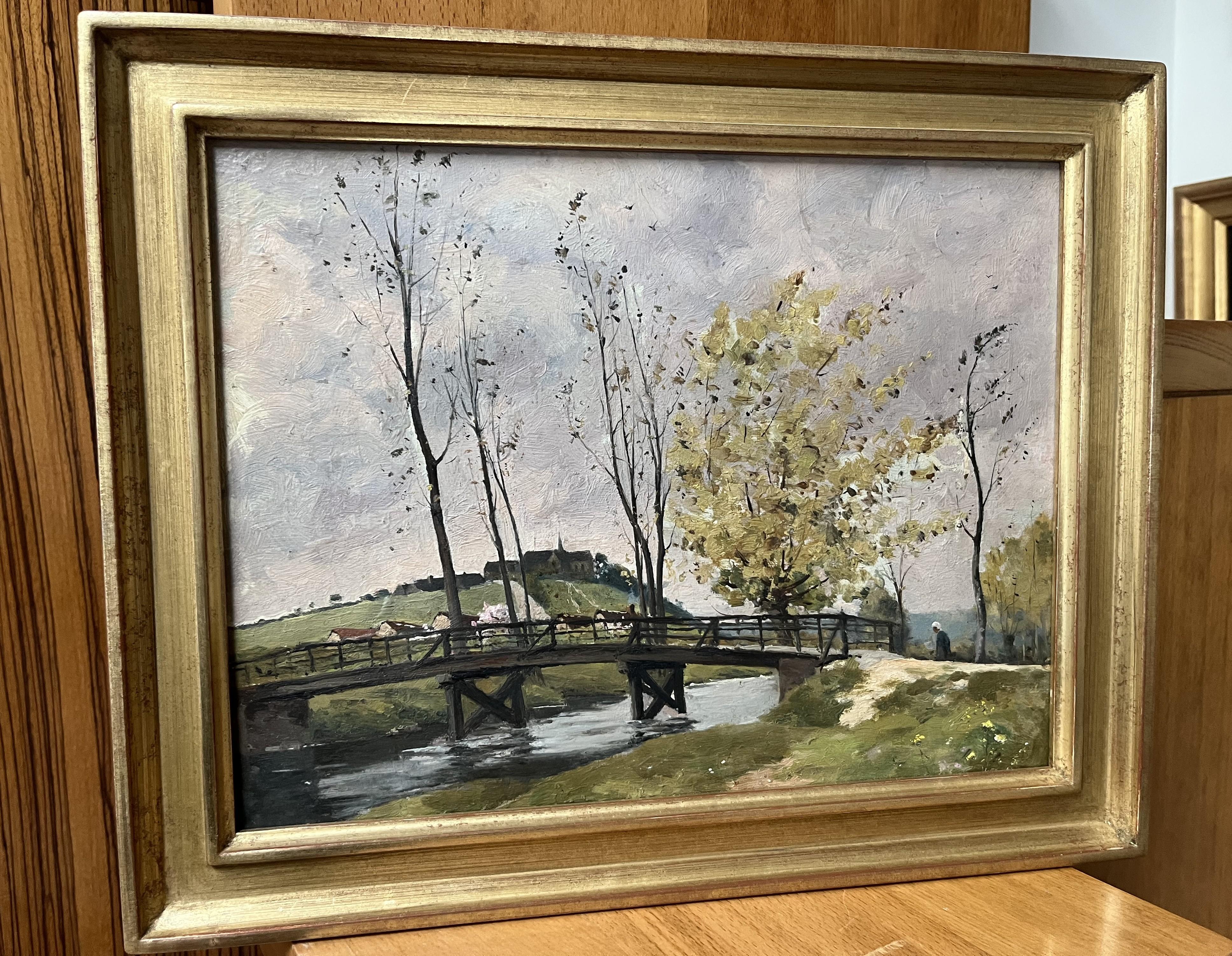 Paul Lecomte (1842-1920) Paesaggio con ponte, pittura ad olio in vendita 8