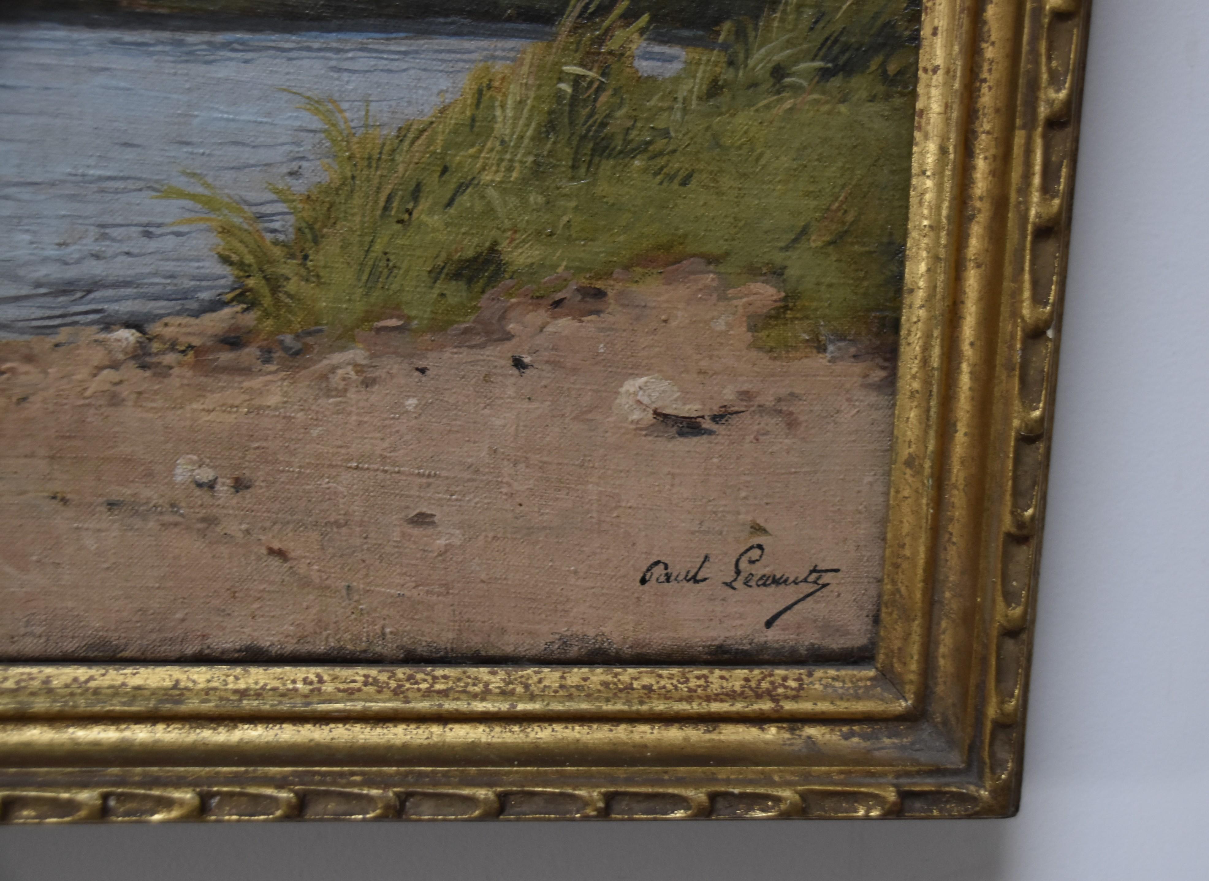 Paul Lecomte (1842-1920) Paysage avec chevaux dans un étang, peinture à l'huile signée 6