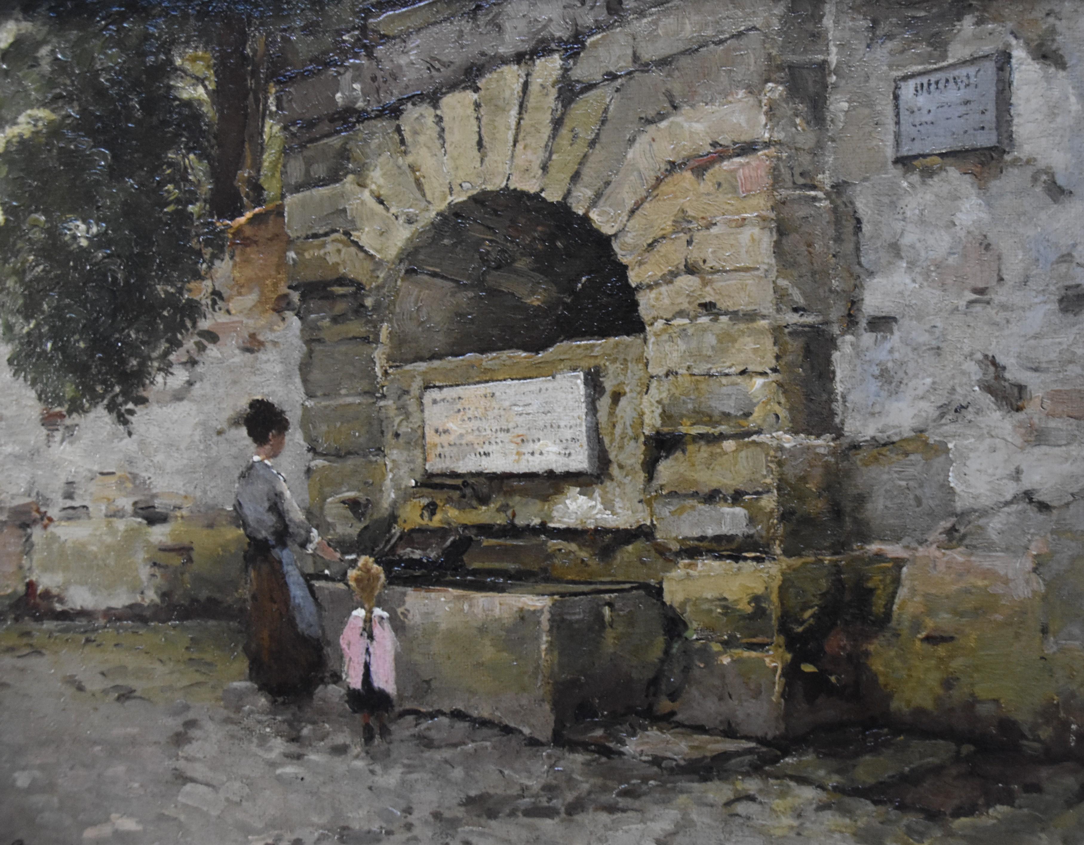 Mutter und Tochter an einem Brunnen, signiertes Ölgemälde von Paul Lecomte (1842-1920) im Angebot 3