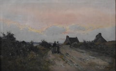 Paul Lecomte (1842-1920)  Sonnenuntergang in der Bretagne, signiertes Ölgemälde