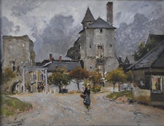 De retour du marché , 1912, peinture à l'huile signée Paul Lecomte (1842-1920)