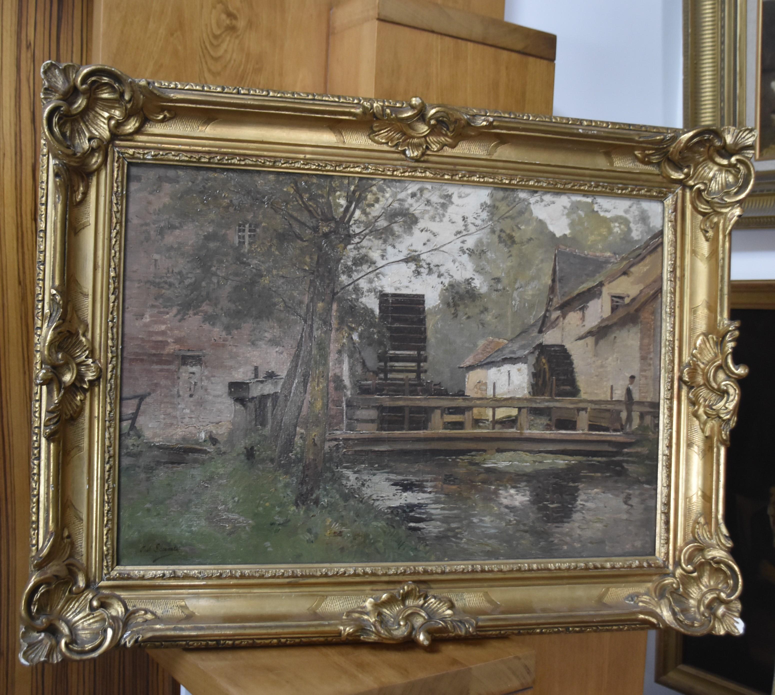 Paul Lecomte (1842-1920) The Watermill, signed oil painting 11
