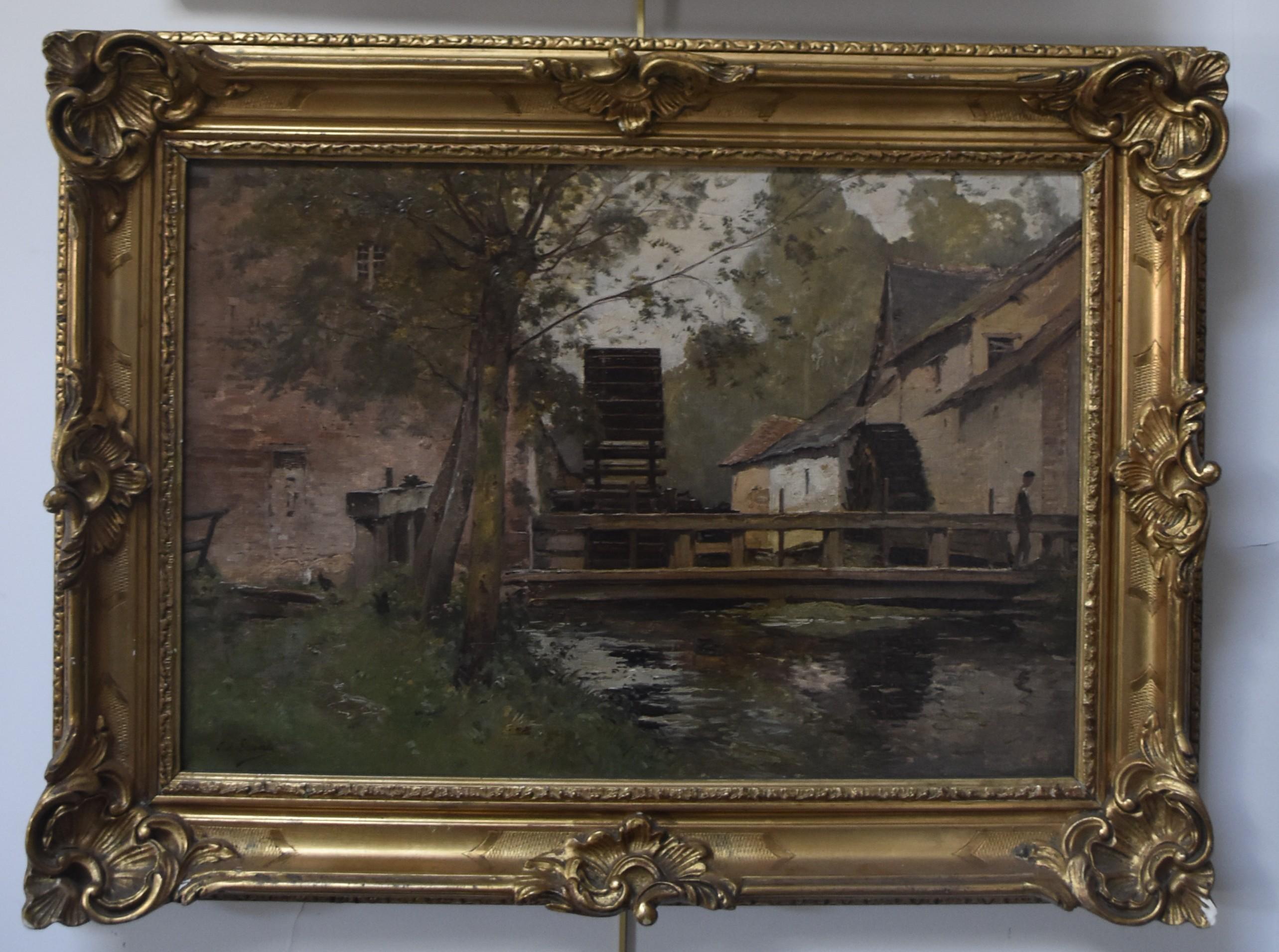 Paul Lecomte (1842-1920) The Watermill, signed oil painting 12