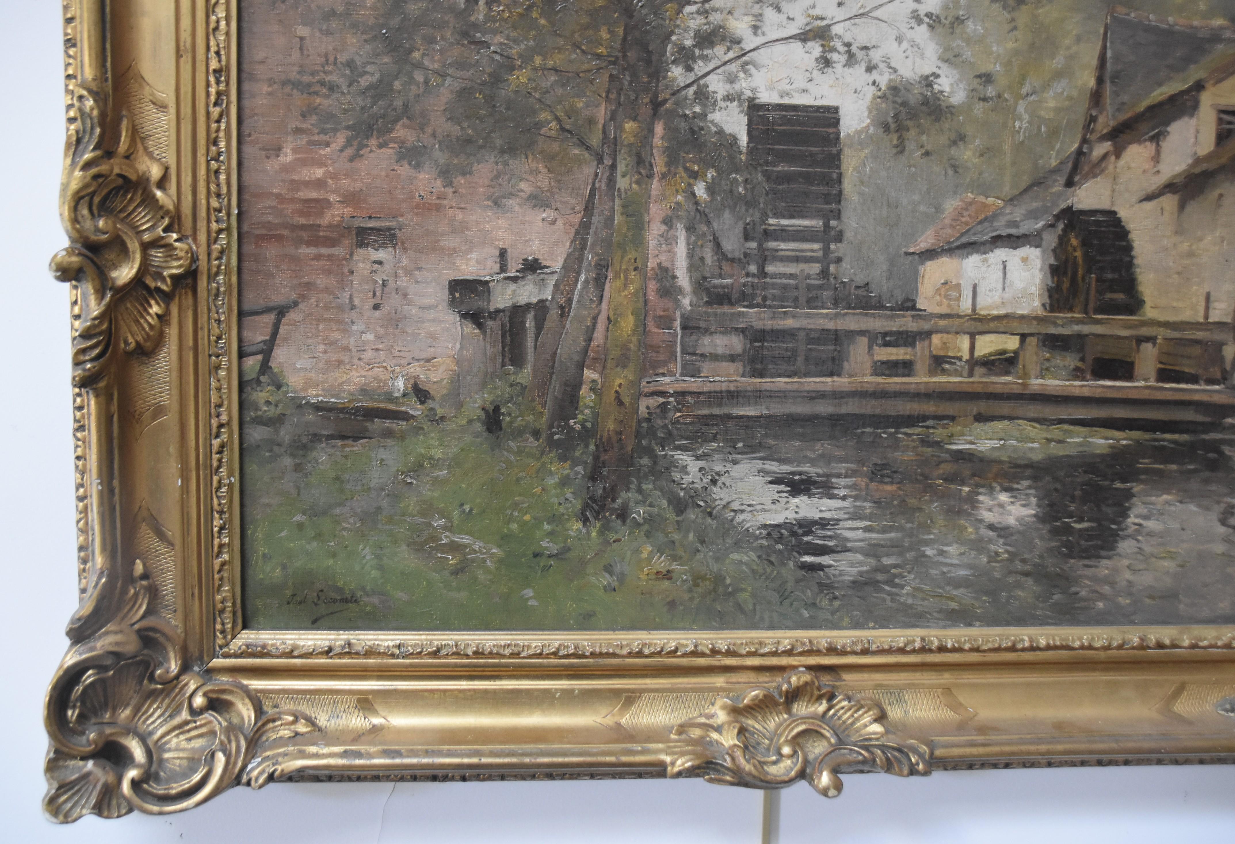 Paul Lecomte (1842-1920) The Watermill, signed oil painting 1