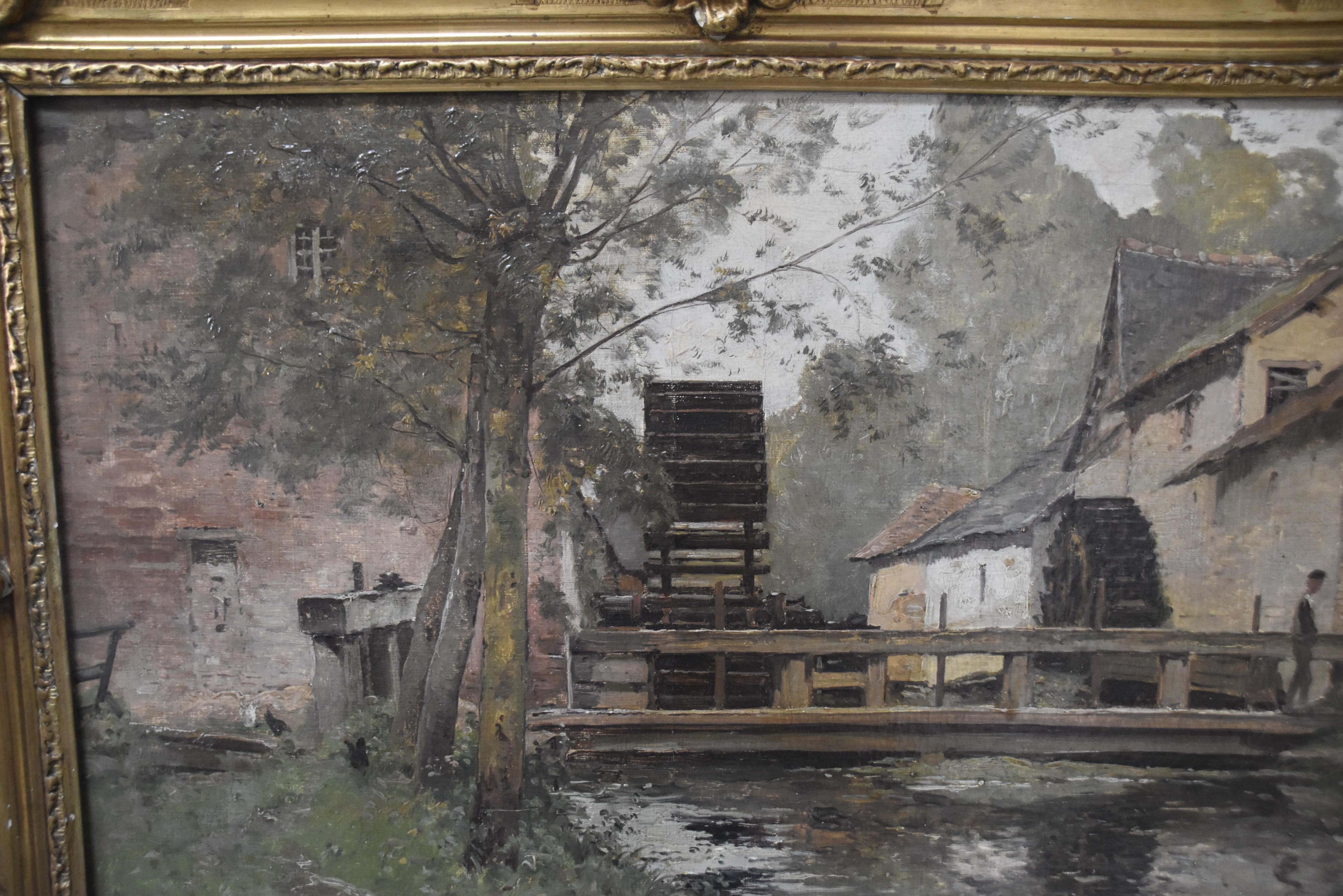Paul Lecomte (1842-1920) The Watermill, signed oil painting 3