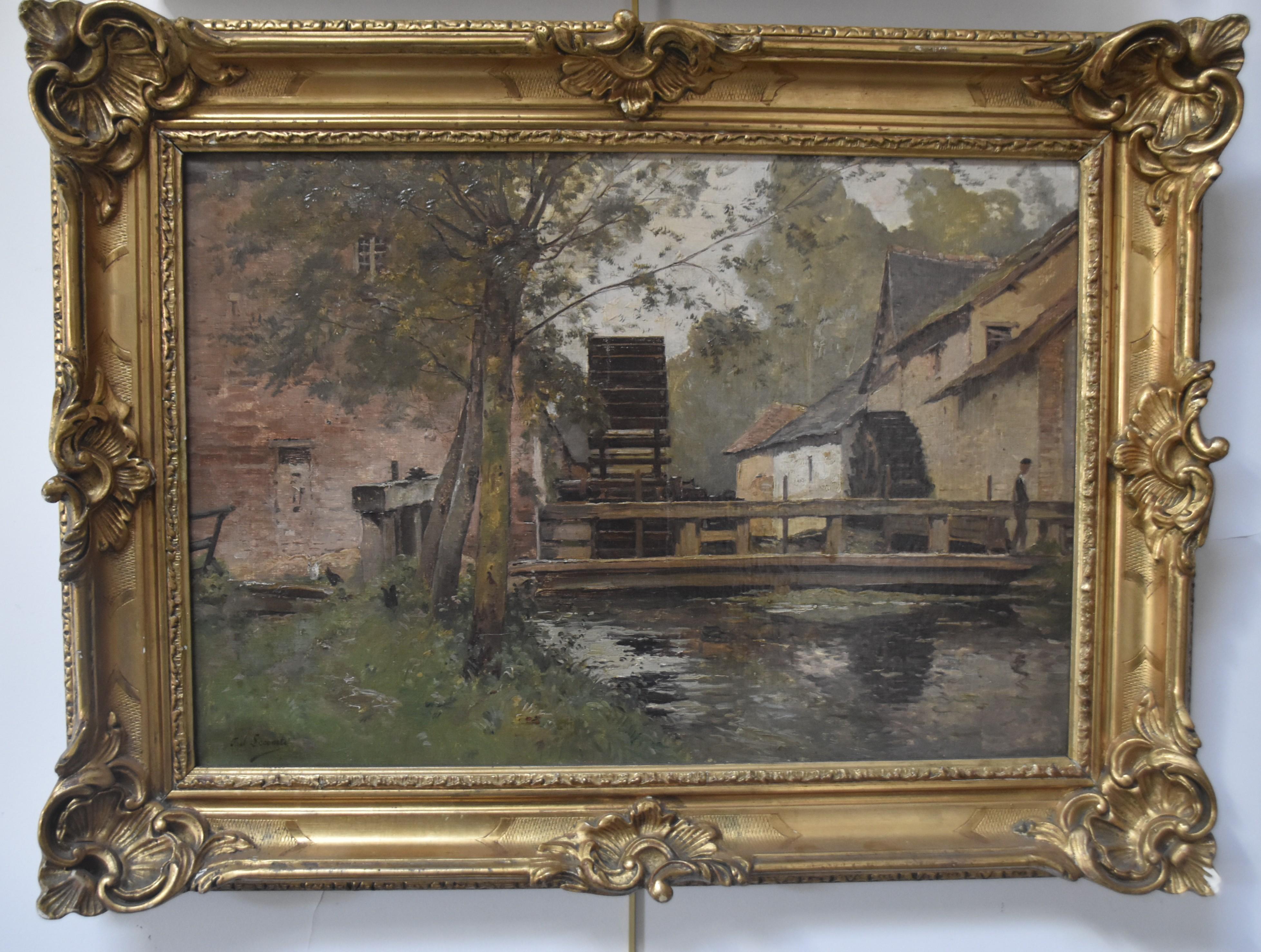Paul Lecomte (1842-1920) The Watermill, signed oil painting 7