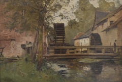 Paul Lecomte (1842-1920) Le moulin à eau, peinture à l'huile signée