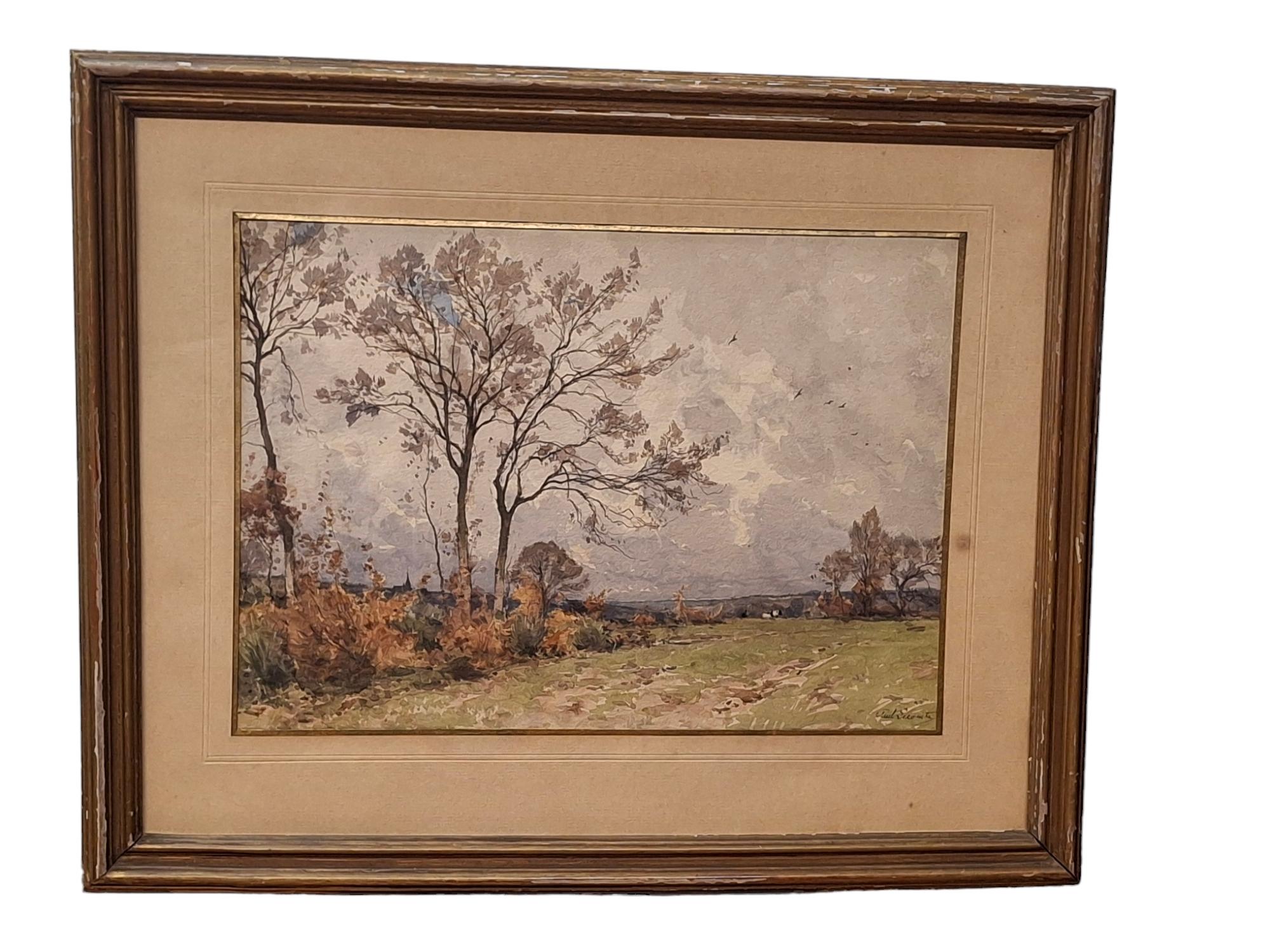 Paul Lecomte (1877-1950, francés) Paisaje otoñal en acuarela en venta 7