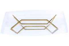 Table de salle à manger Dialogue, vernis or et verre par Paul Legeard, 1970