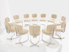 Paul Legeard set di dodici sedie acciaio inox lana bouclé 1970