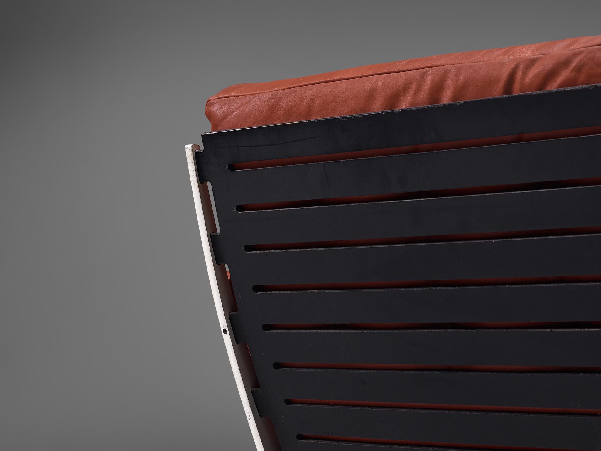Paire de chaises longues Caravelle en cuir rouge Paul Leidersdorff pour Cado Bon état - En vente à Waalwijk, NL