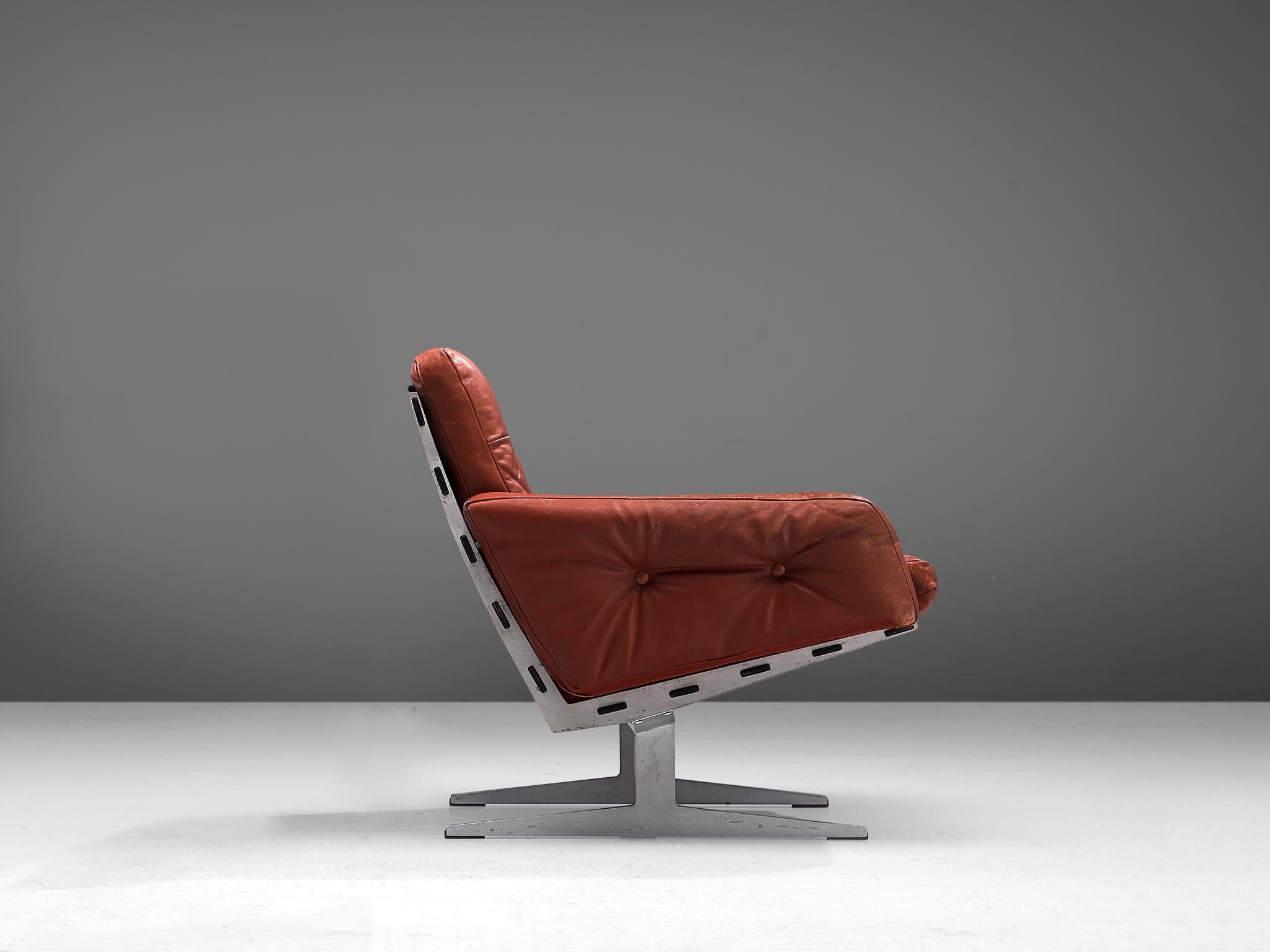 Danish Paul Leidersdorff for Cardo 'Caravelle' Lounge Chair in Red Leather