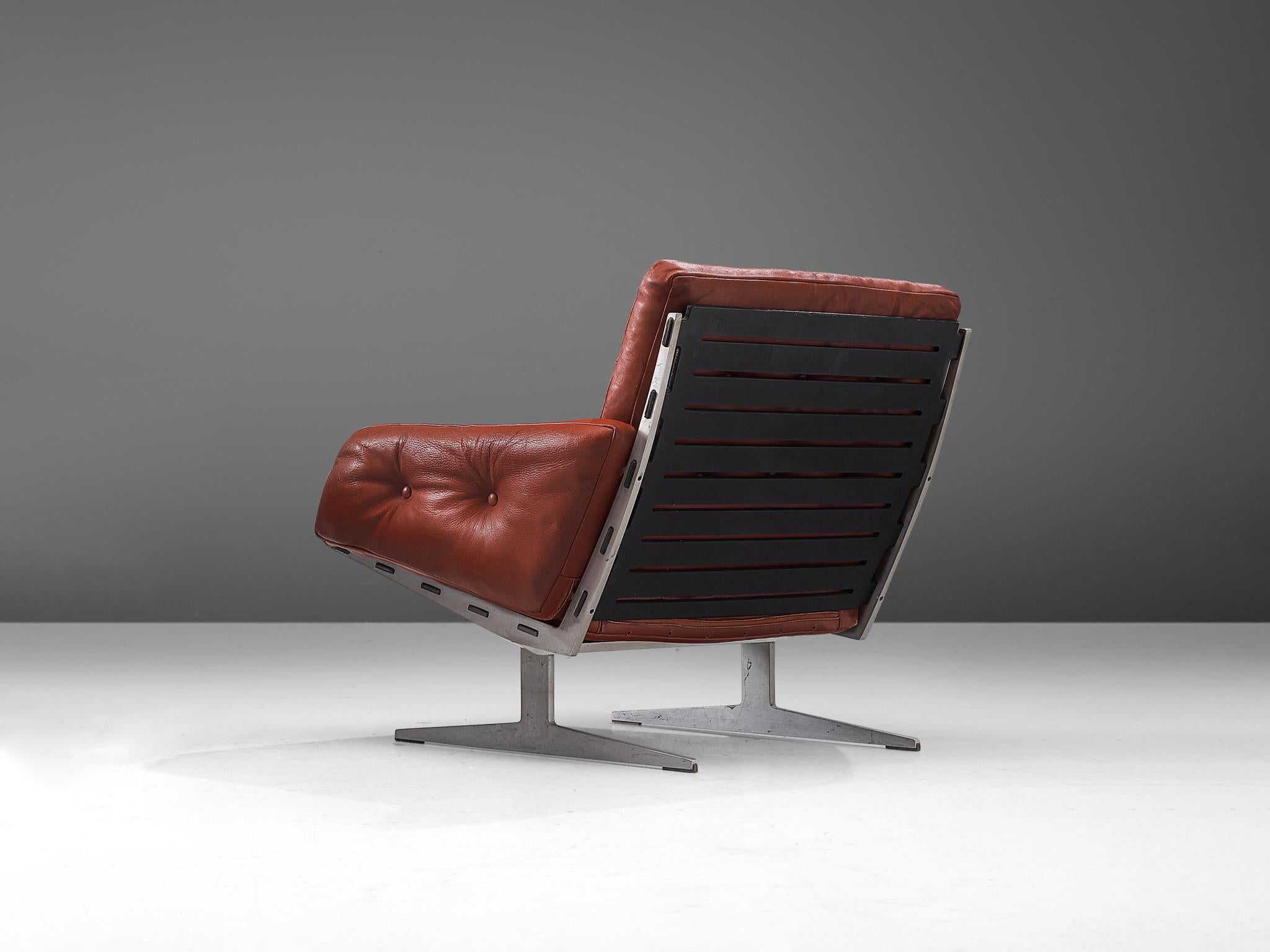 Paul Leidersdorff for Cardo 'Caravelle' Lounge Chair in Red Leather In Good Condition In Waalwijk, NL