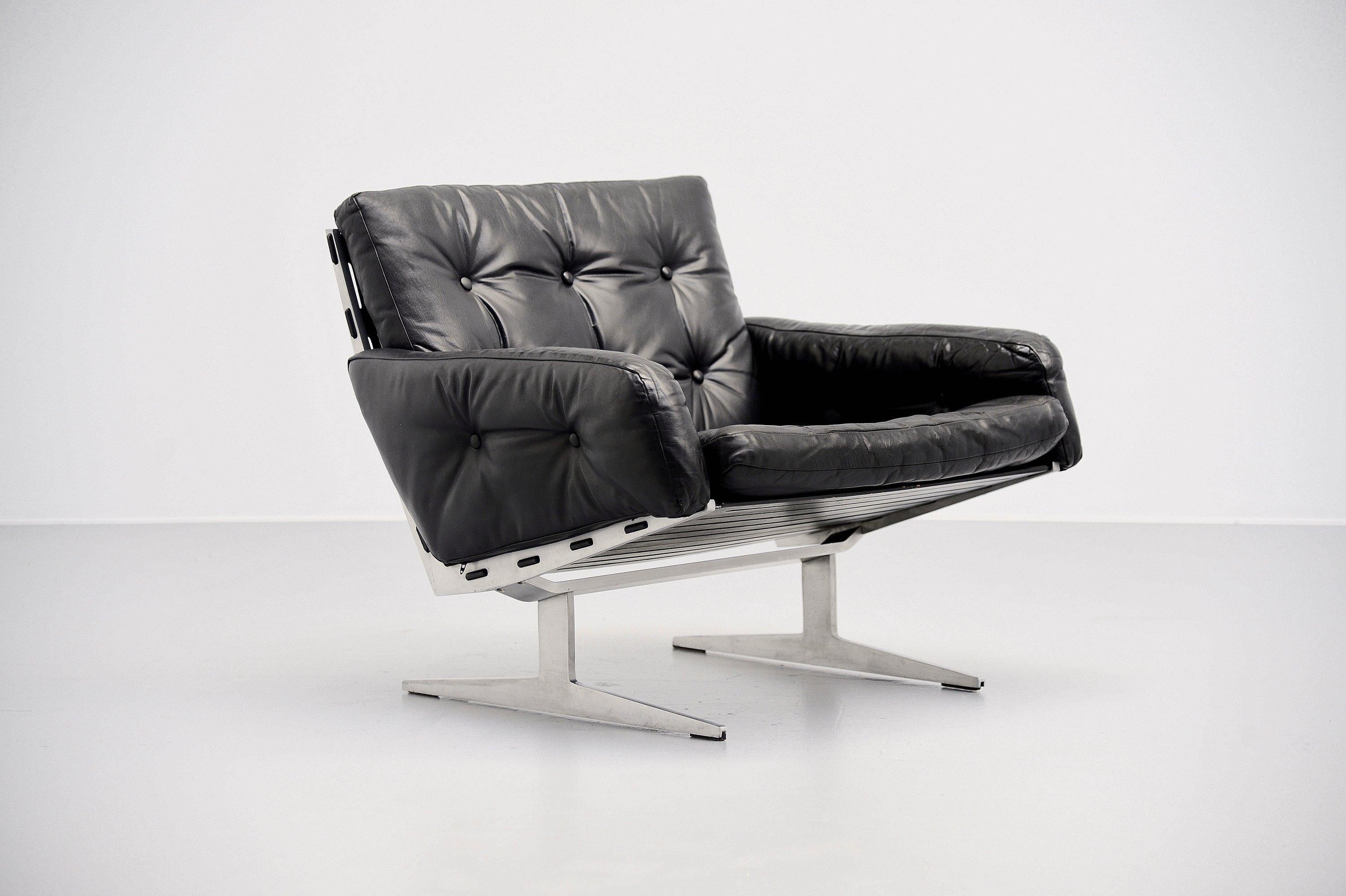 Scandinavian Modern Paul Leidersdorff Lounge Chair Black Leather, Denmark, 1965