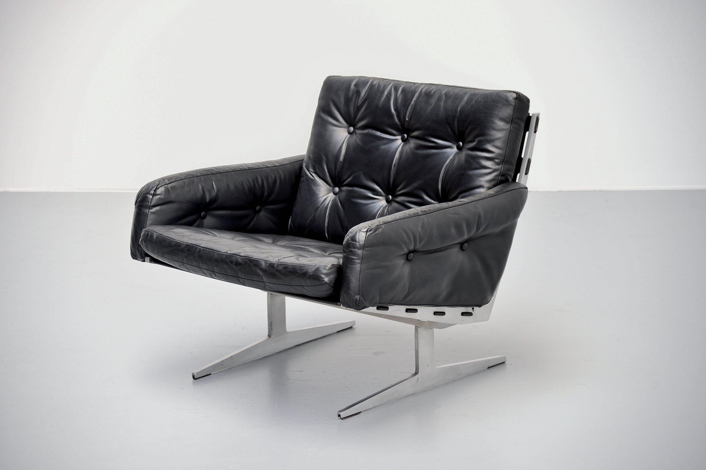 Danish Paul Leidersdorff Lounge Chair Black Leather, Denmark, 1965