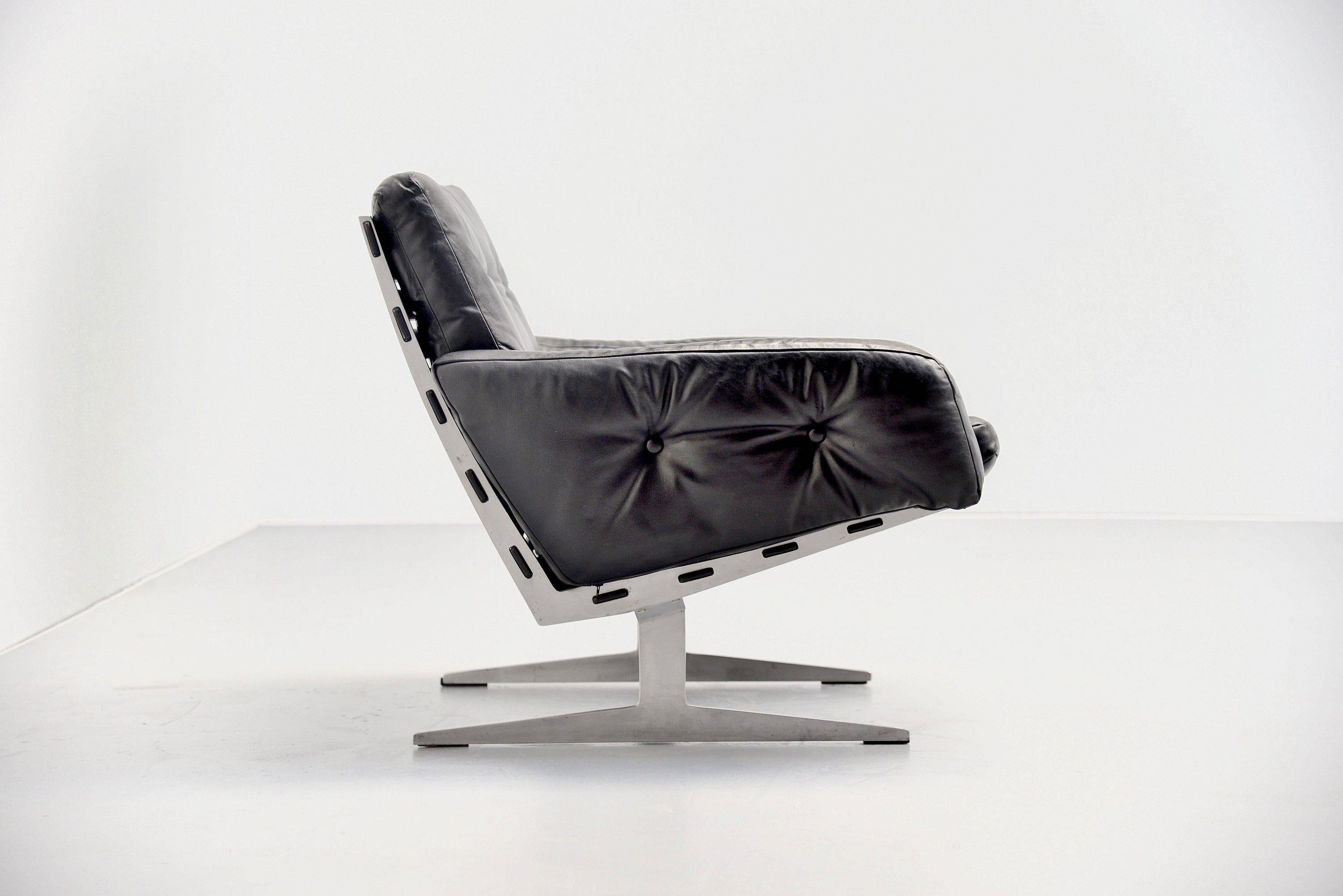 Cold-Painted Paul Leidersdorff Lounge Chair Black Leather, Denmark, 1965