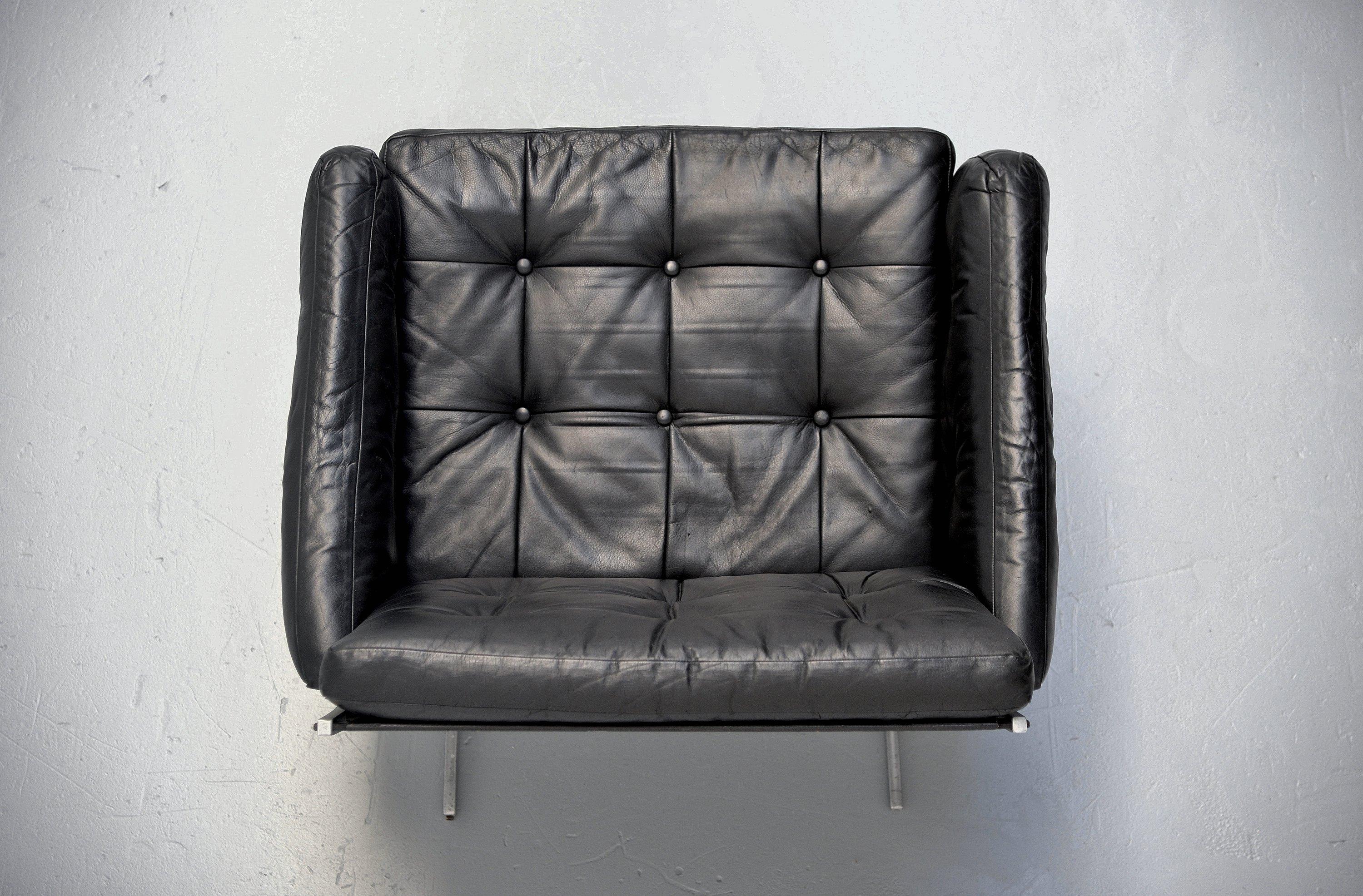 Paul Leidersdorff Lounge Chair Black Leather, Denmark, 1965 In Good Condition In Roosendaal, Noord Brabant