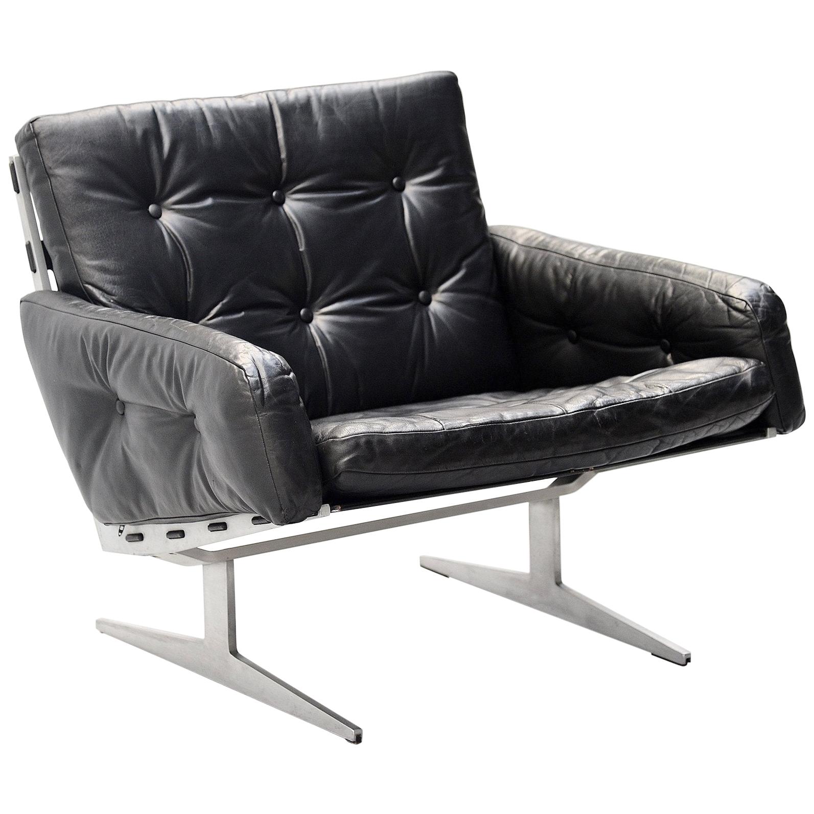 Paul Leidersdorff Lounge Chair Black Leather, Denmark, 1965