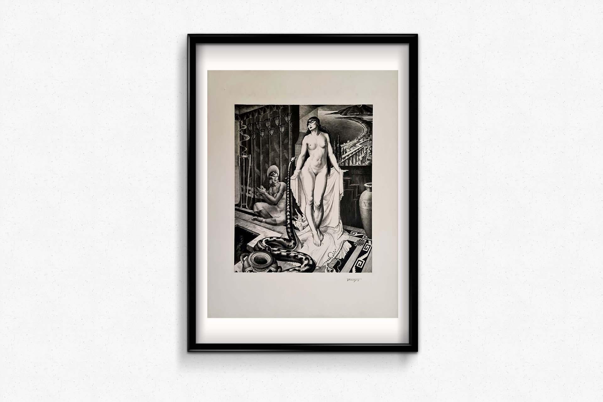1932 original engraving by Paul Lemagny : La Charmeuse de Serpent Sallambô For Sale 1