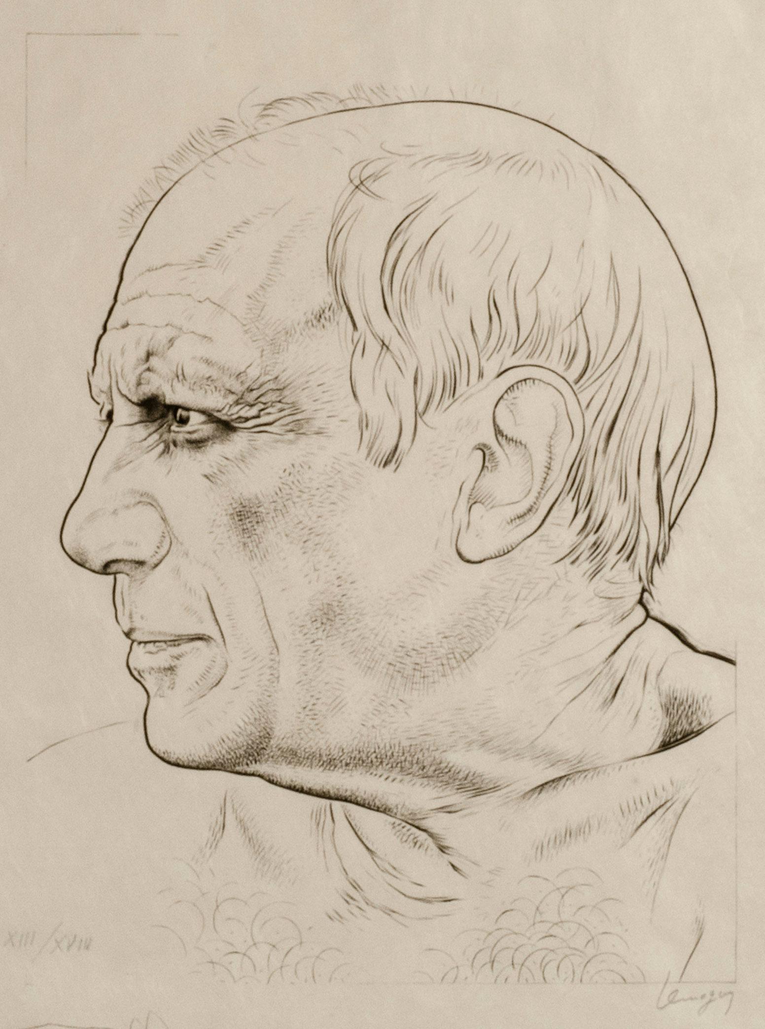 Portrait de Pablo Picasso et Remarque pour Témoignage - Print by Paul Lemagny