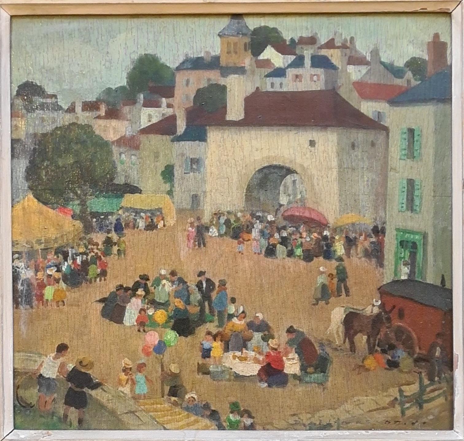 Colourful MidCentury Village Scene, Hommage to Brueghel, All the Fun of the Fair