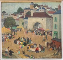 Vintage Colourful MidCentury Village Scene, Hommage to Brueghel, All the Fun of the Fair